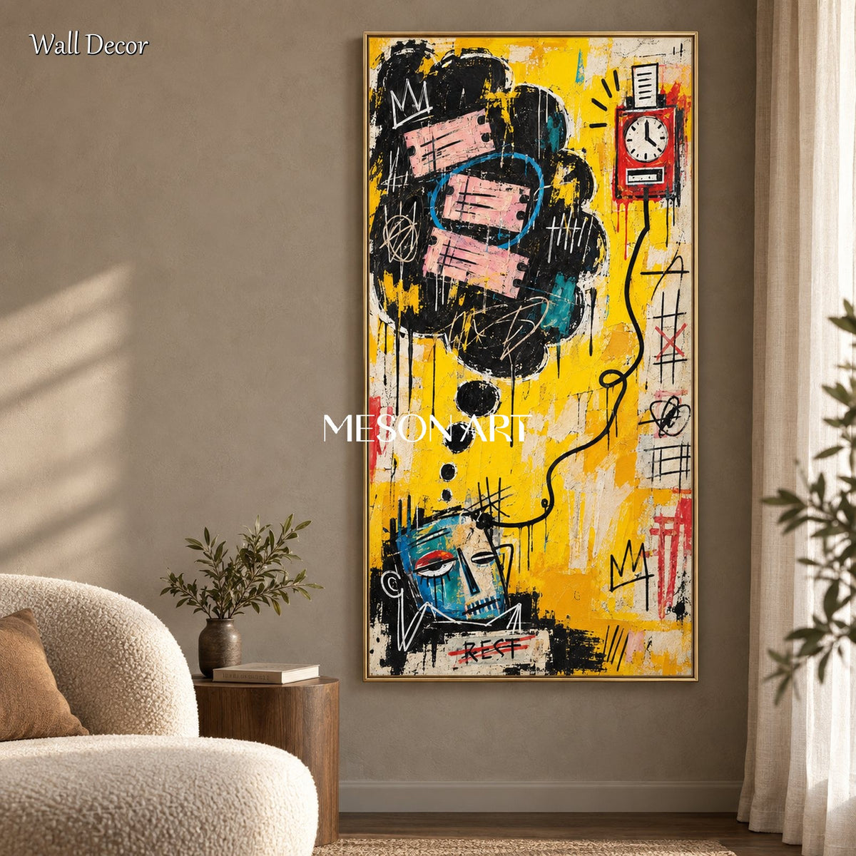 Yellow And Black Abstract Graffiti Painting Panoramic Wall Art Modern Contemporary Canvas By Mesonart