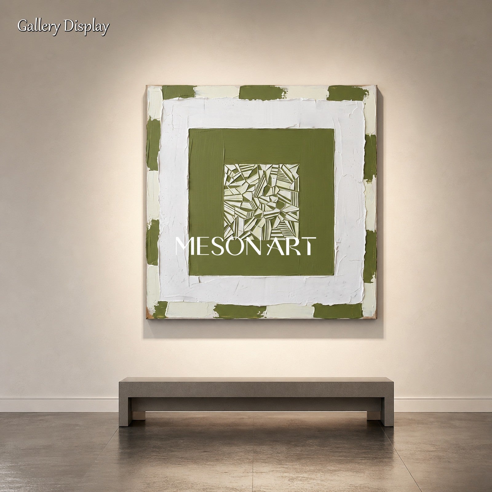 Original Green And White Abstract Art With Textured Relief For Modern Home Decor