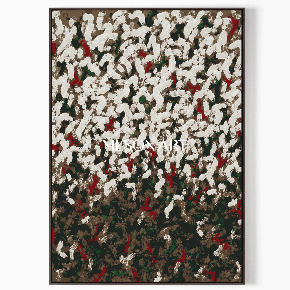 White And Green Abstract Wabi-Sabi Impasto Palette Knife Rectangular Wall Art For Living Room By Mesonart