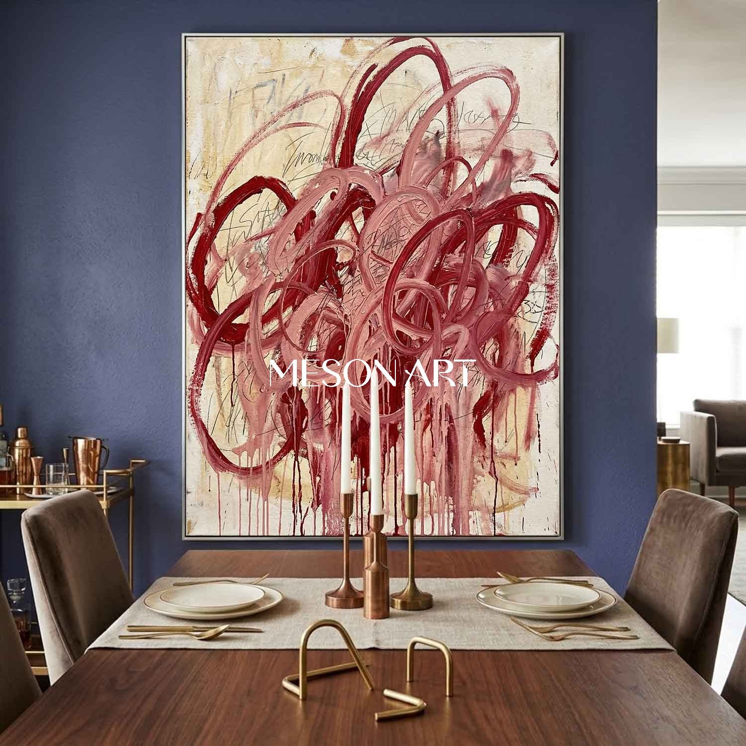Original Crimson Bacchus Style Painting Large Abstract Expressionist Art