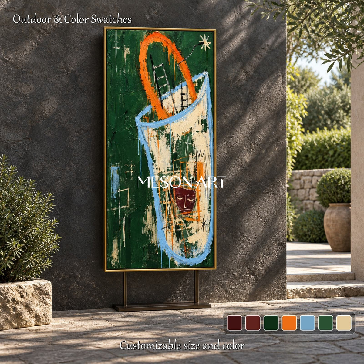 Green And Orange Graffiti Abstract Art Panoramic Wall Decor Hand Painted By Artist On Canvas Modern Contemporary By Mesonart