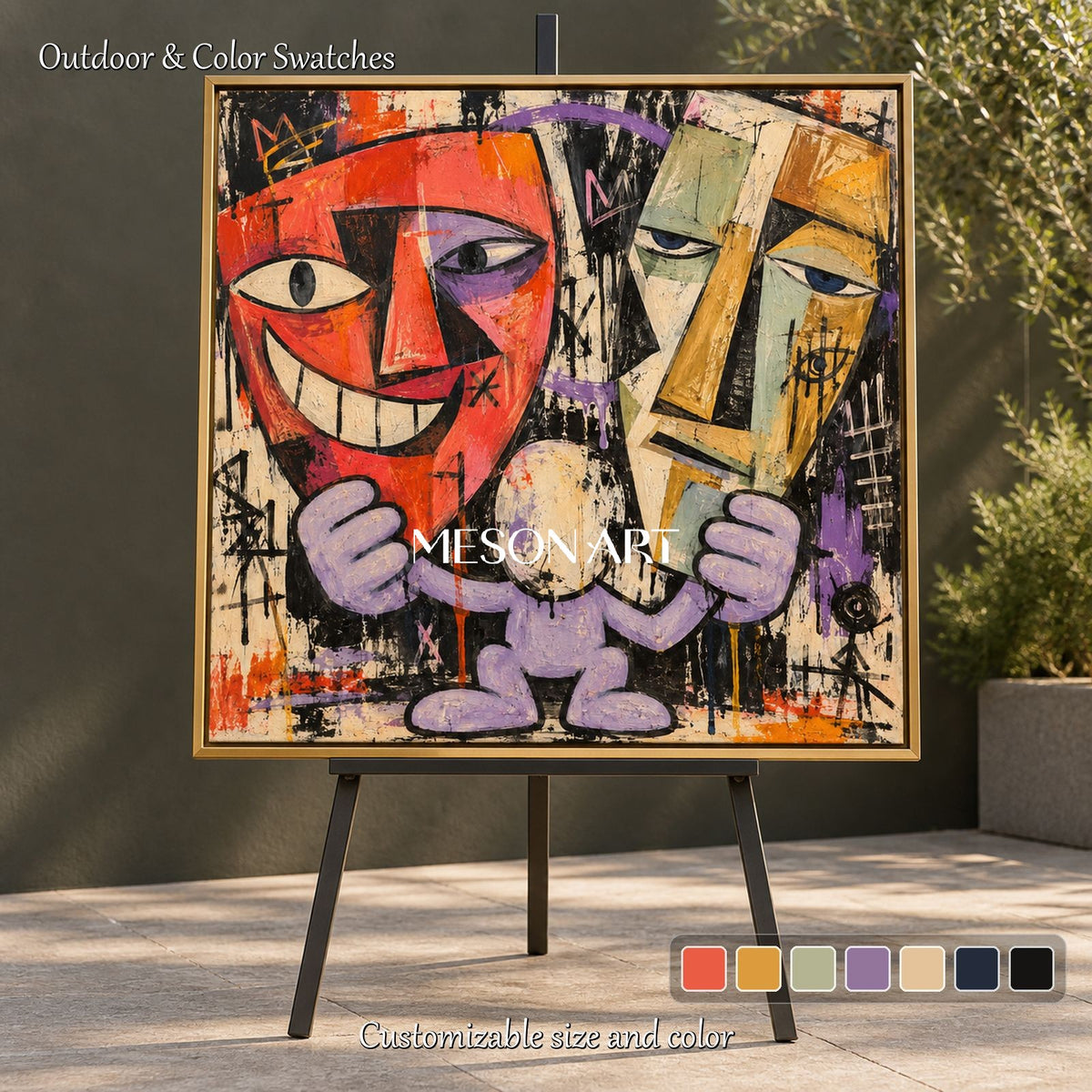 Red And Purple Abstract Pop Art Square Painting Original Artist Hand Painted Wall Decor For Living Room By Mesonart