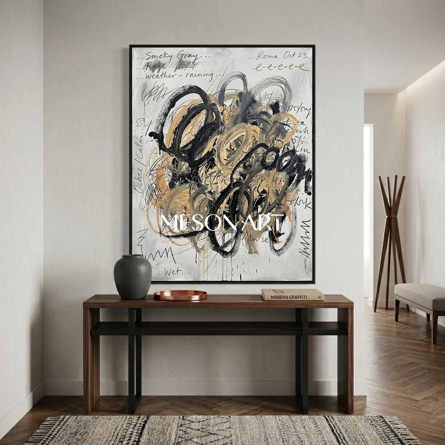 Original Abstract Scribble Painting Textured Canvas Office Statement