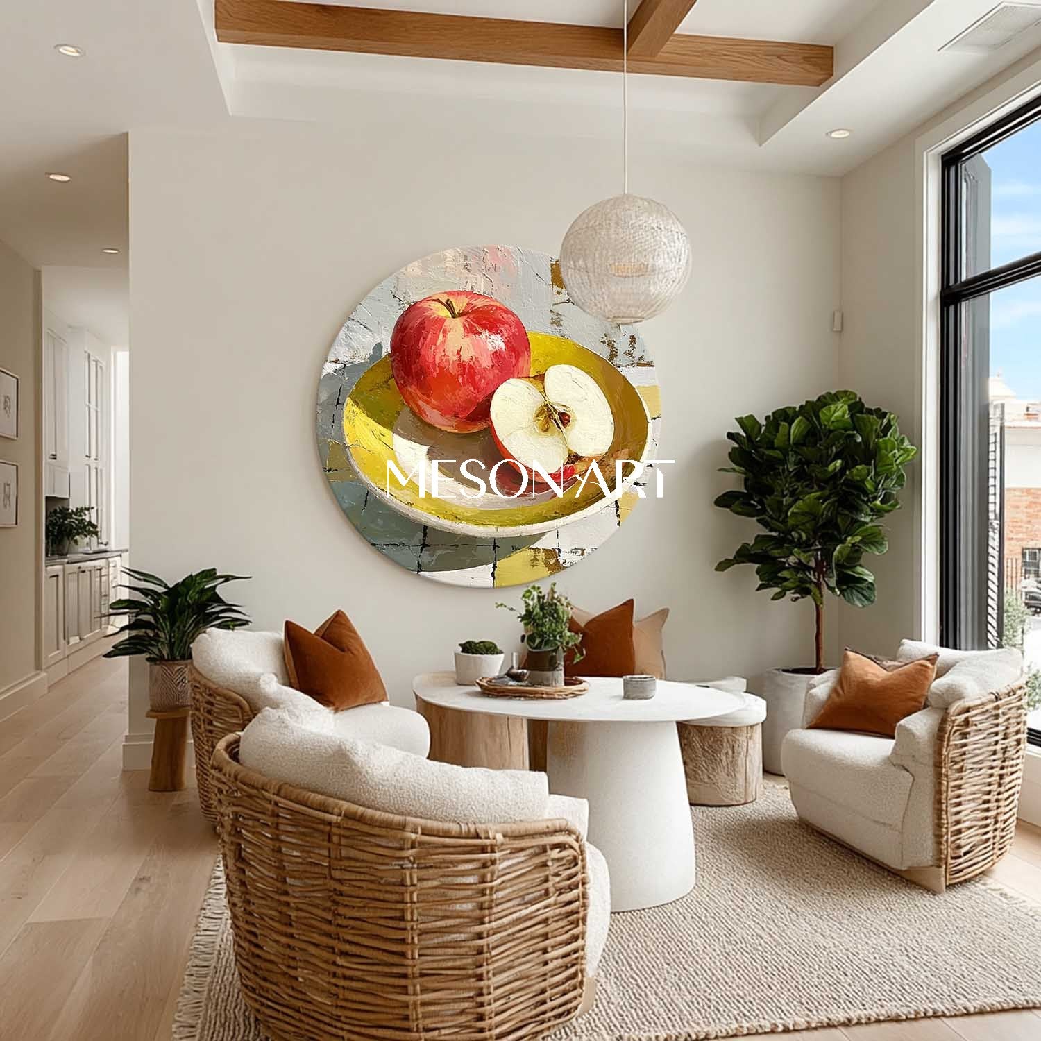 Round Canvas Printing – Apple Still Life Painting in Yellow Bowl