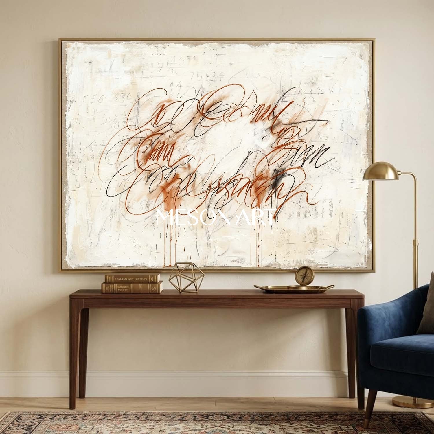 Vintage Script Minimalist Canvas Hand Painted Scribble Hallway Wall Art