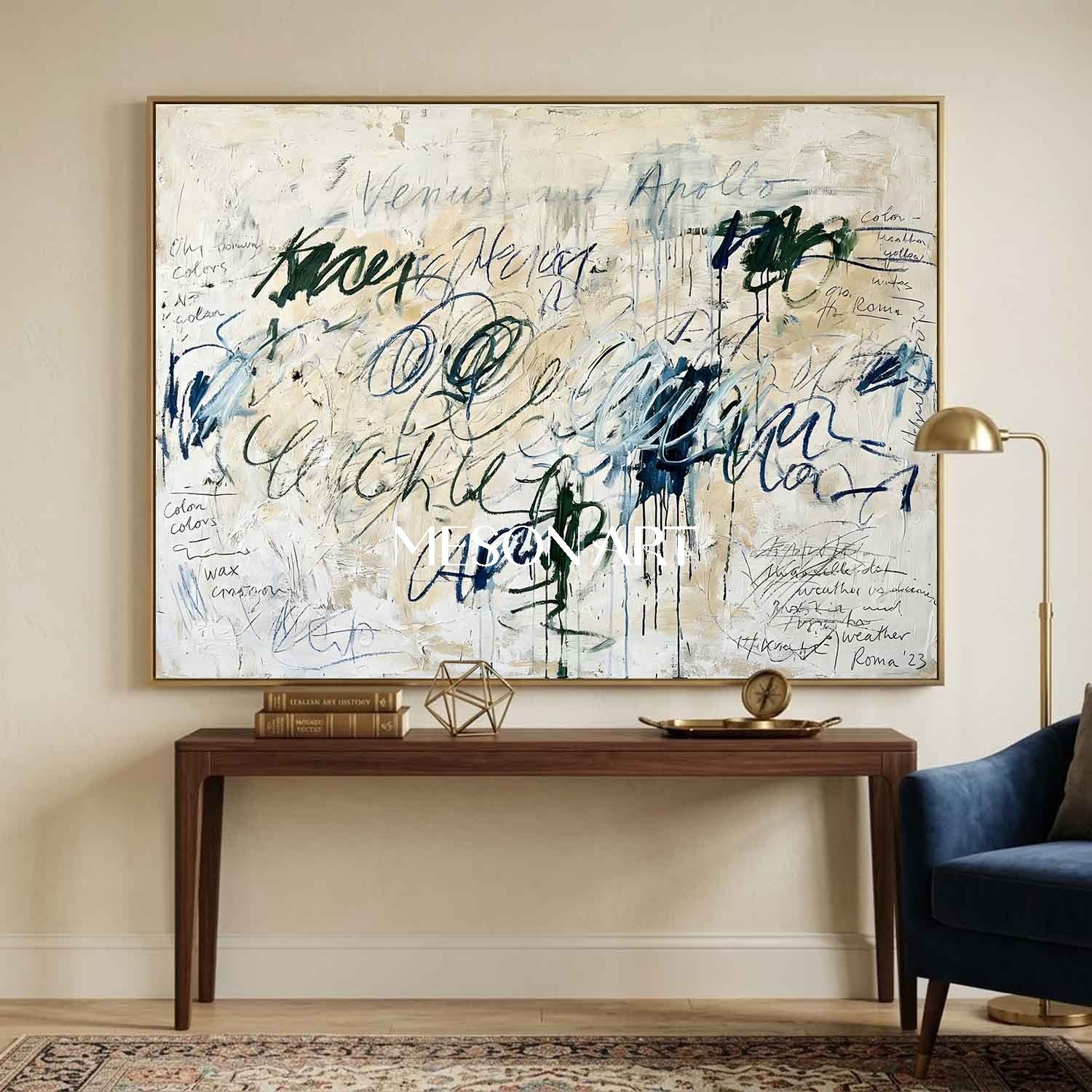 Original Abstract Oil Painting Large Script Art Modern Office Decor