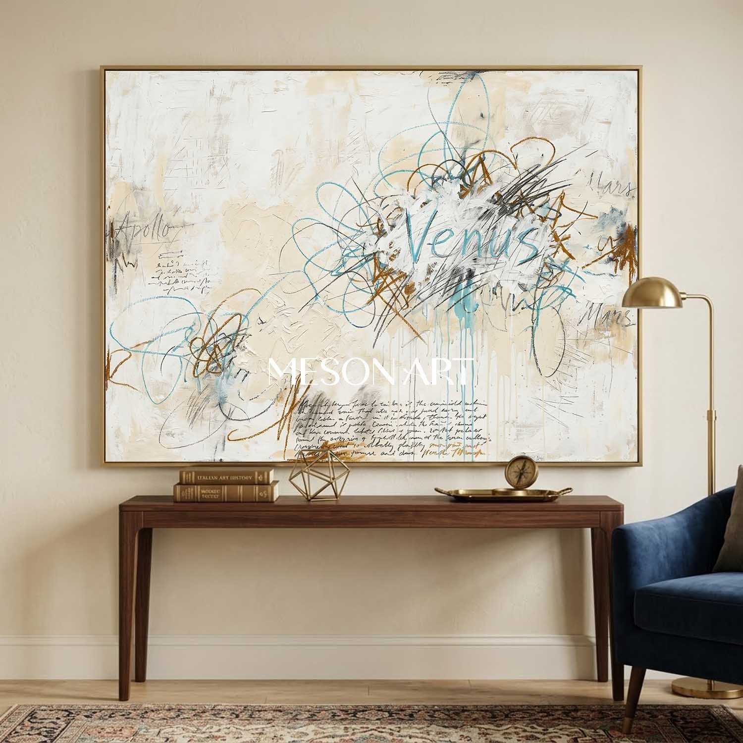 Handmade Beige Scribble Canvas Minimalist Art Luxury Villa Wall Decor