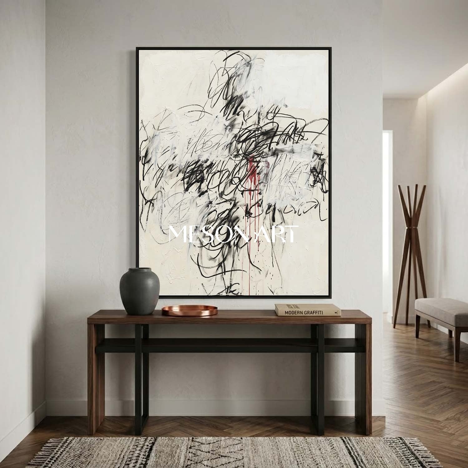 Original Black and White Abstract Painting Large Texture Art Office