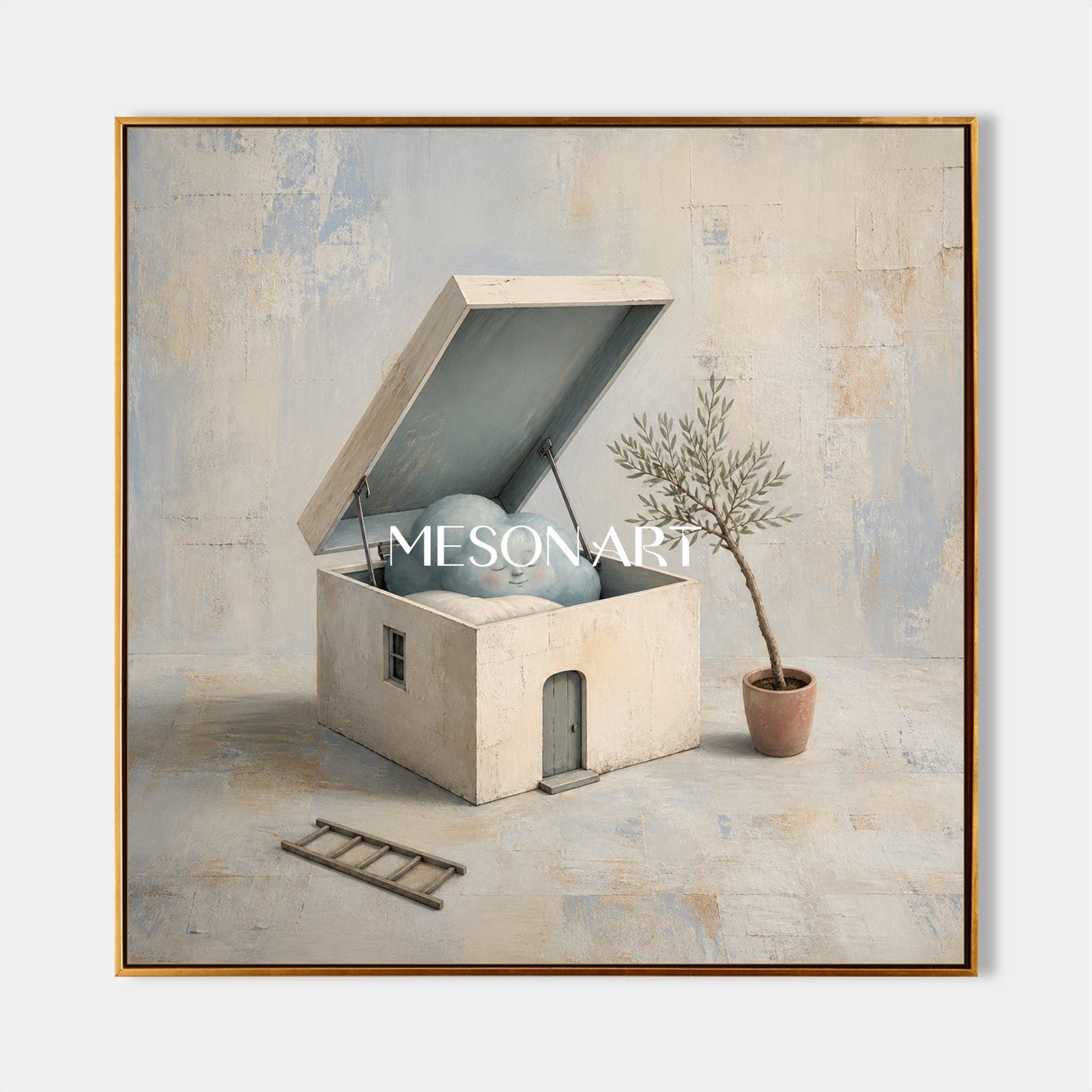 Modern Surrealist Wall Art With Cloud House For Contemporary Living Room Decor