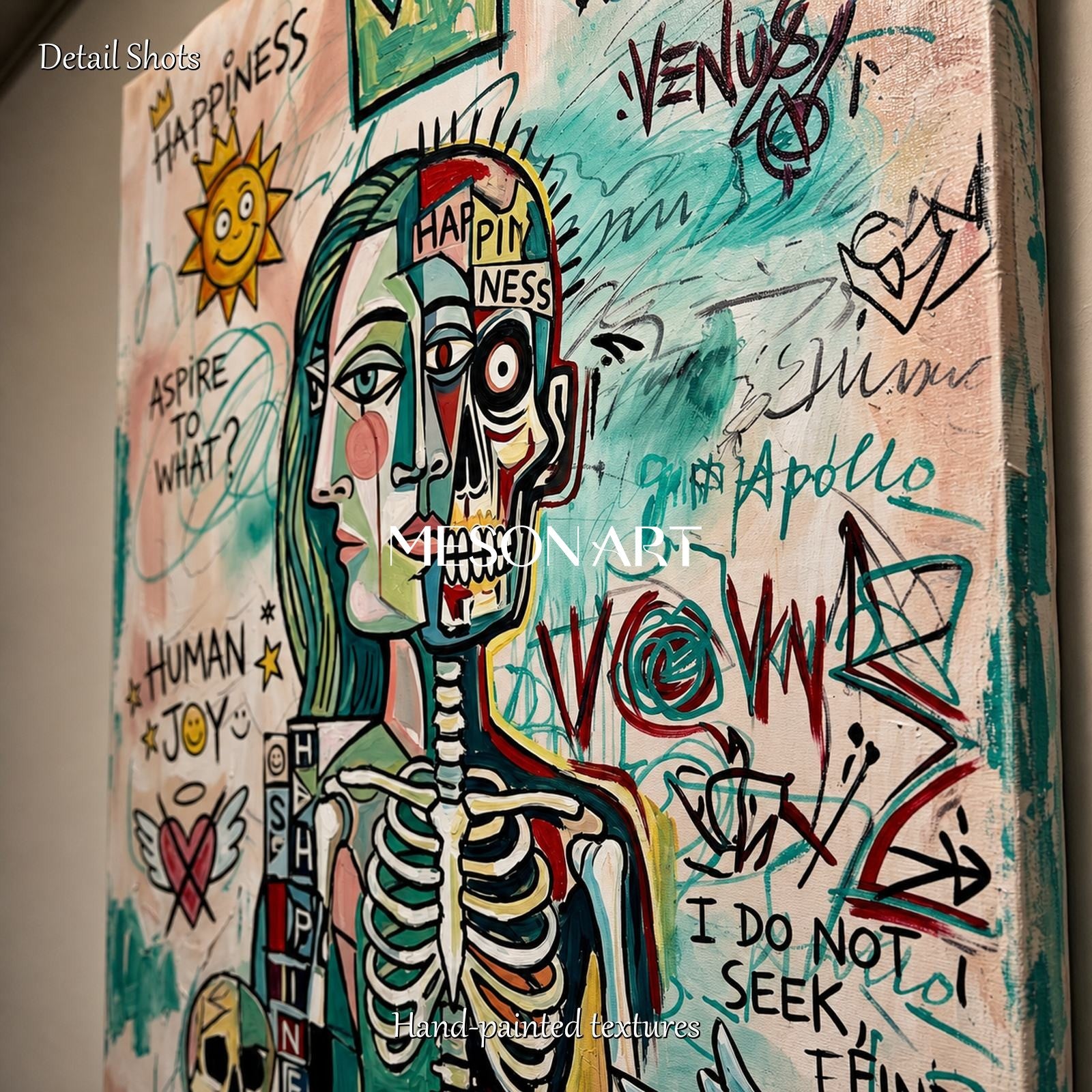 Urban Graffiti Art Painting With Bold Typography And Pop Surrealism For Modern Living Room Decor