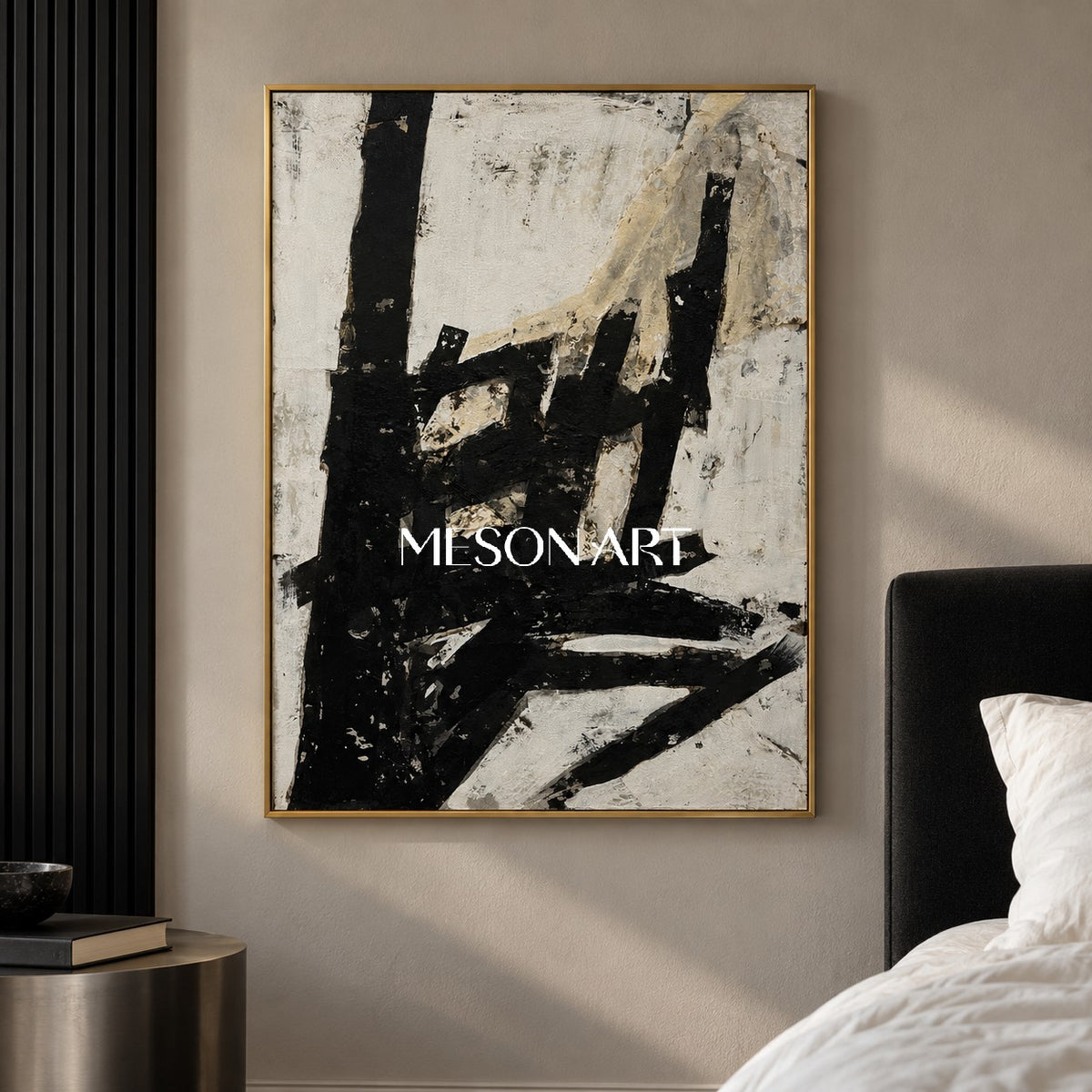Black And White Abstract Art Minimalist Painting Rectangular Wall Art For Living Room Original Artist By Mesonart
