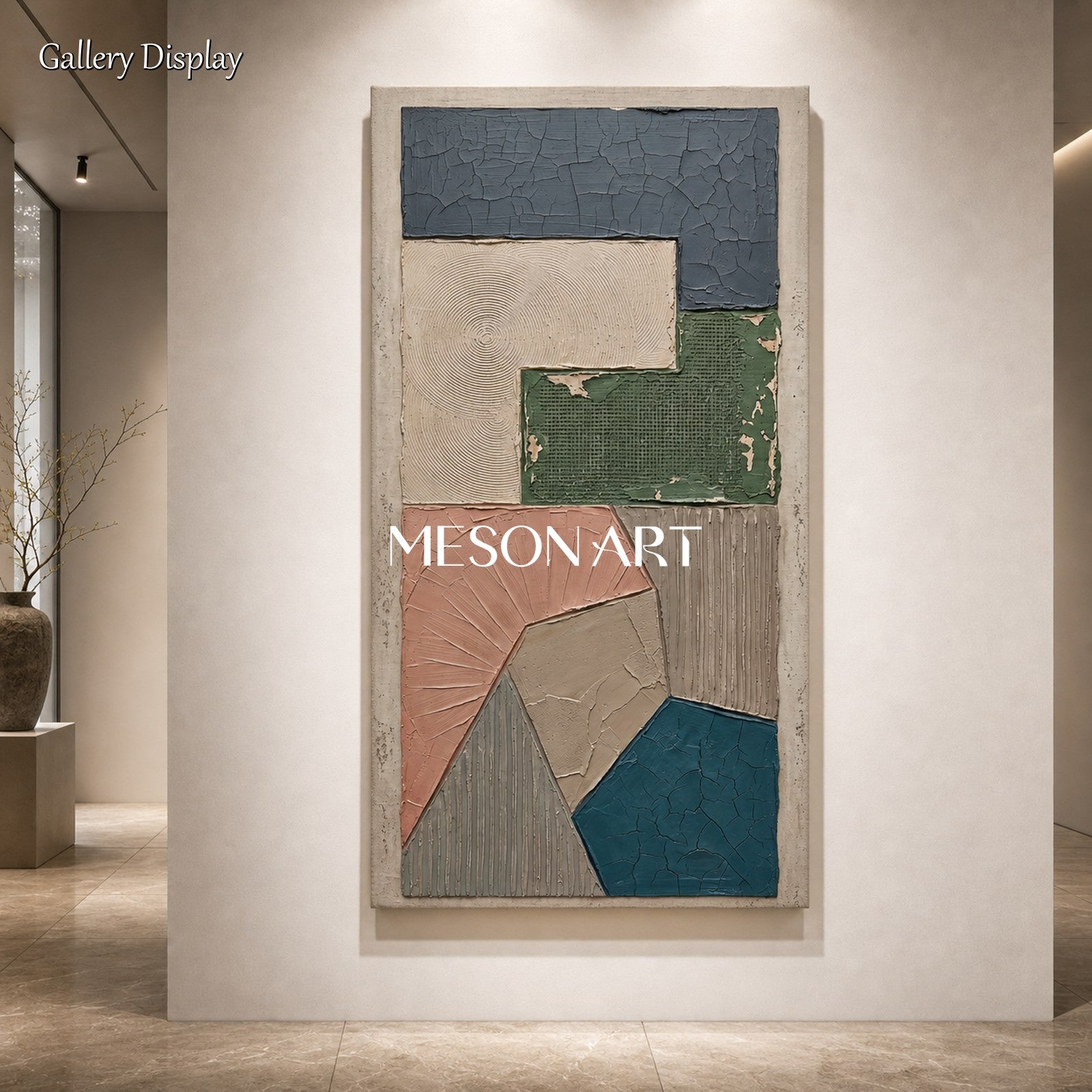 Large Earthy Minimalist Wall Art With Textured Geometric Forms For Modern Home