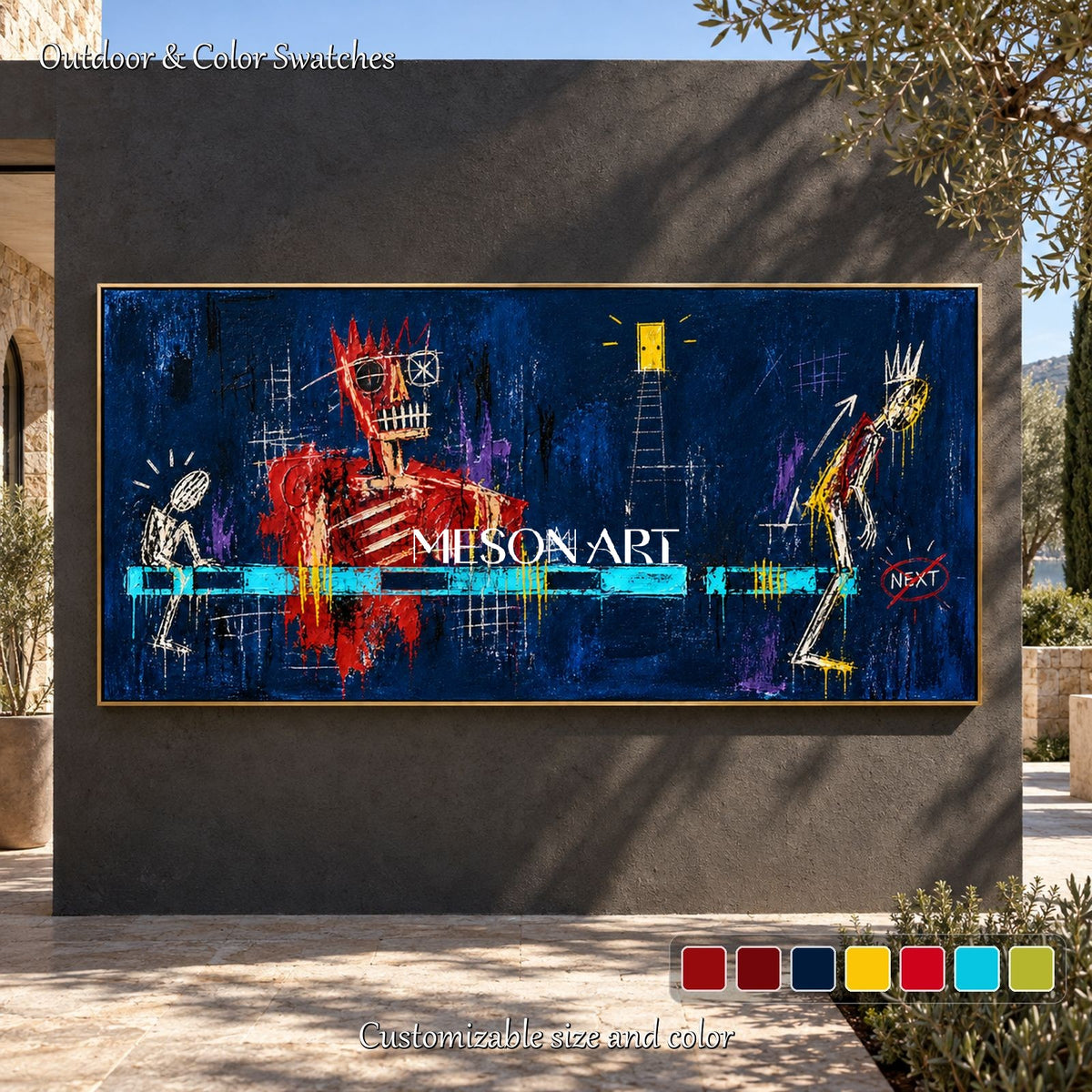 Blue And Red Graffiti Abstract Painting Panoramic Wall Art For Living Room By Mesonart