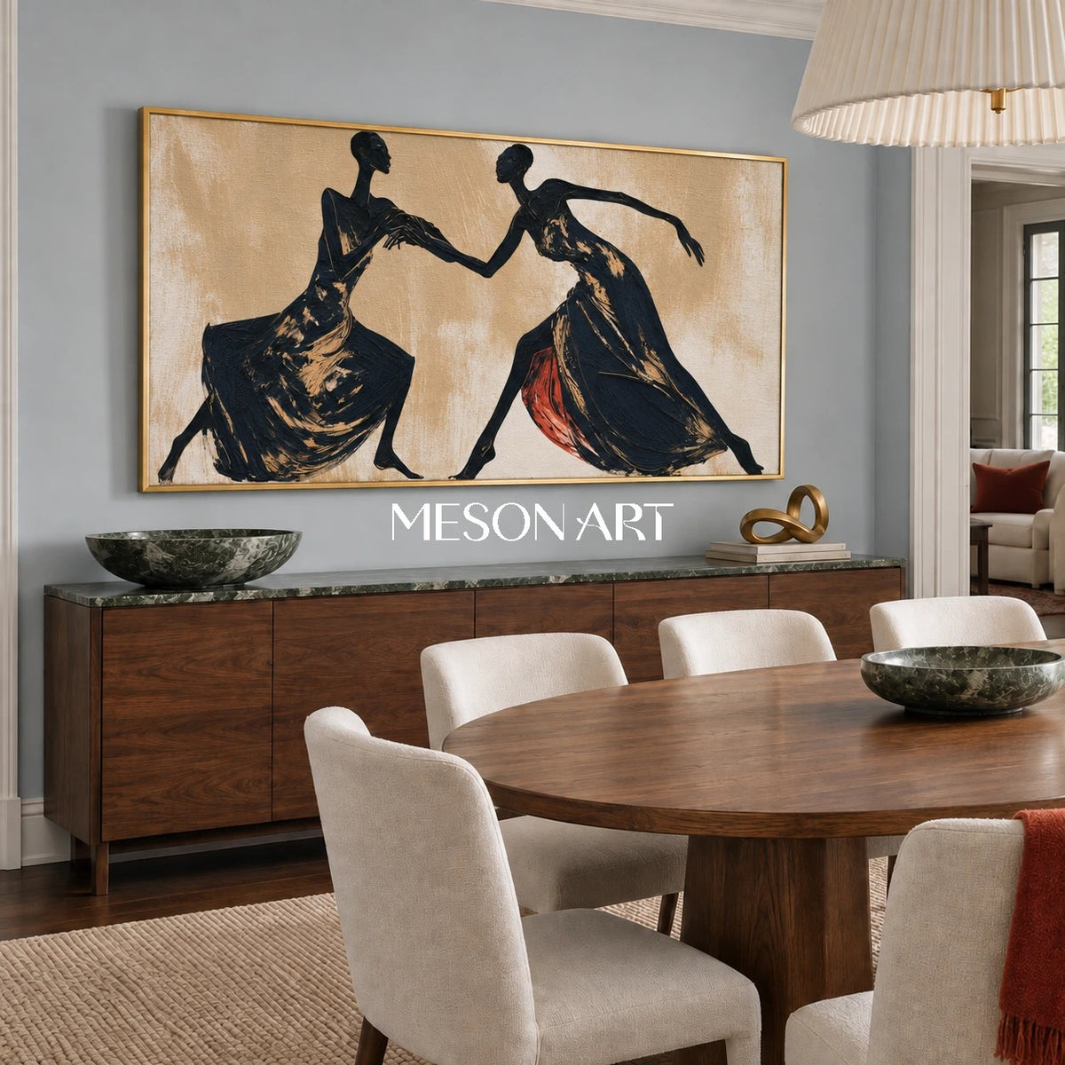 Black And Brown Expressionist Figurative Panoramic Art Dynamic Gestural Painting By Mesonart