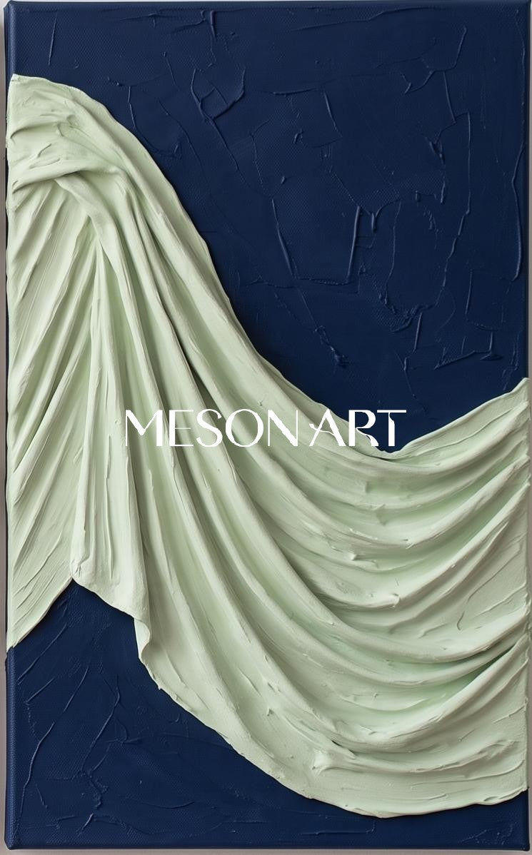 Blue And White 3D Textured Wall Art Rectangular Sculptural Canvas Modern Organic By Mesonart