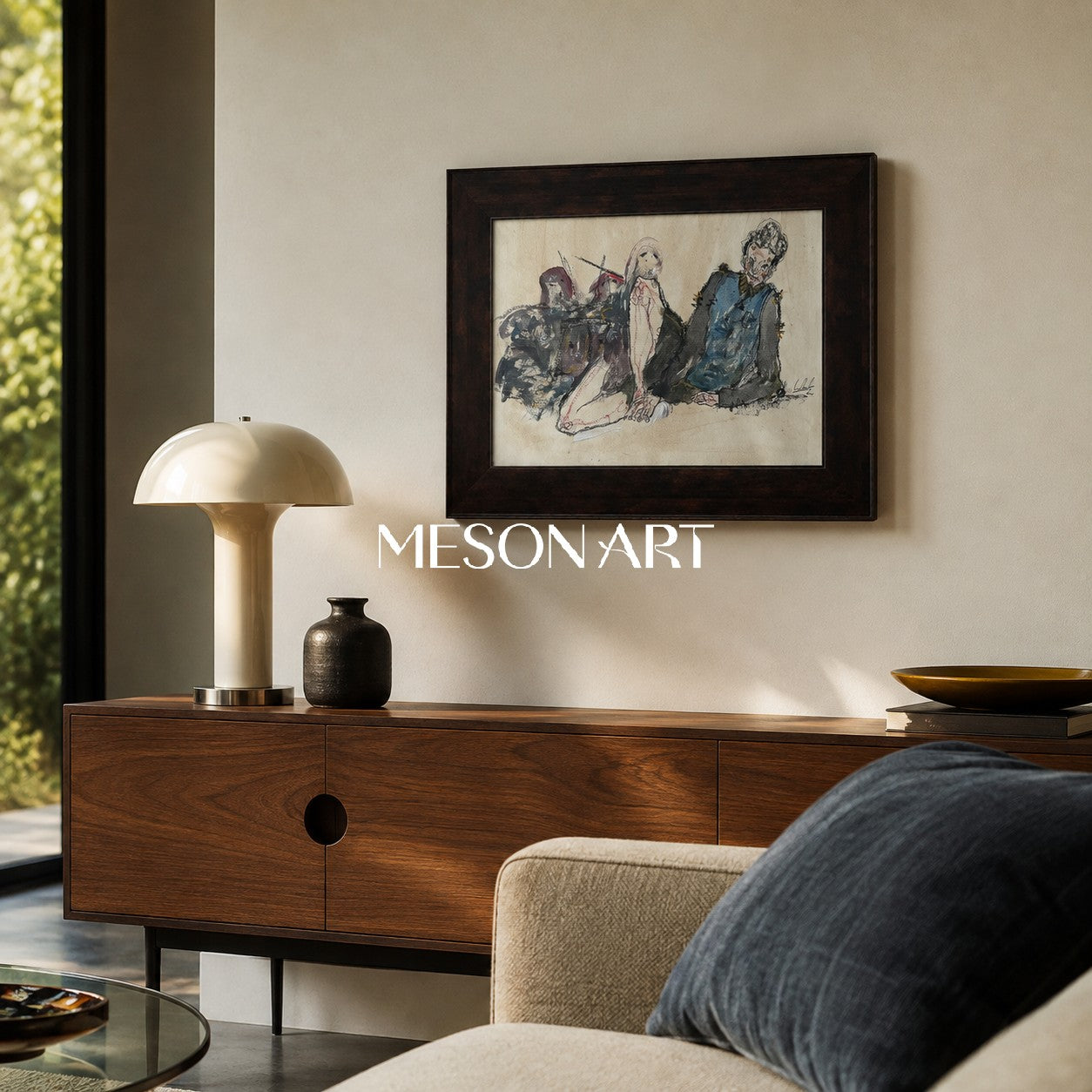 Beige And Black Contemporary Figurative Rectangular Wall Art Original Artist Hand Painted By Mesonart