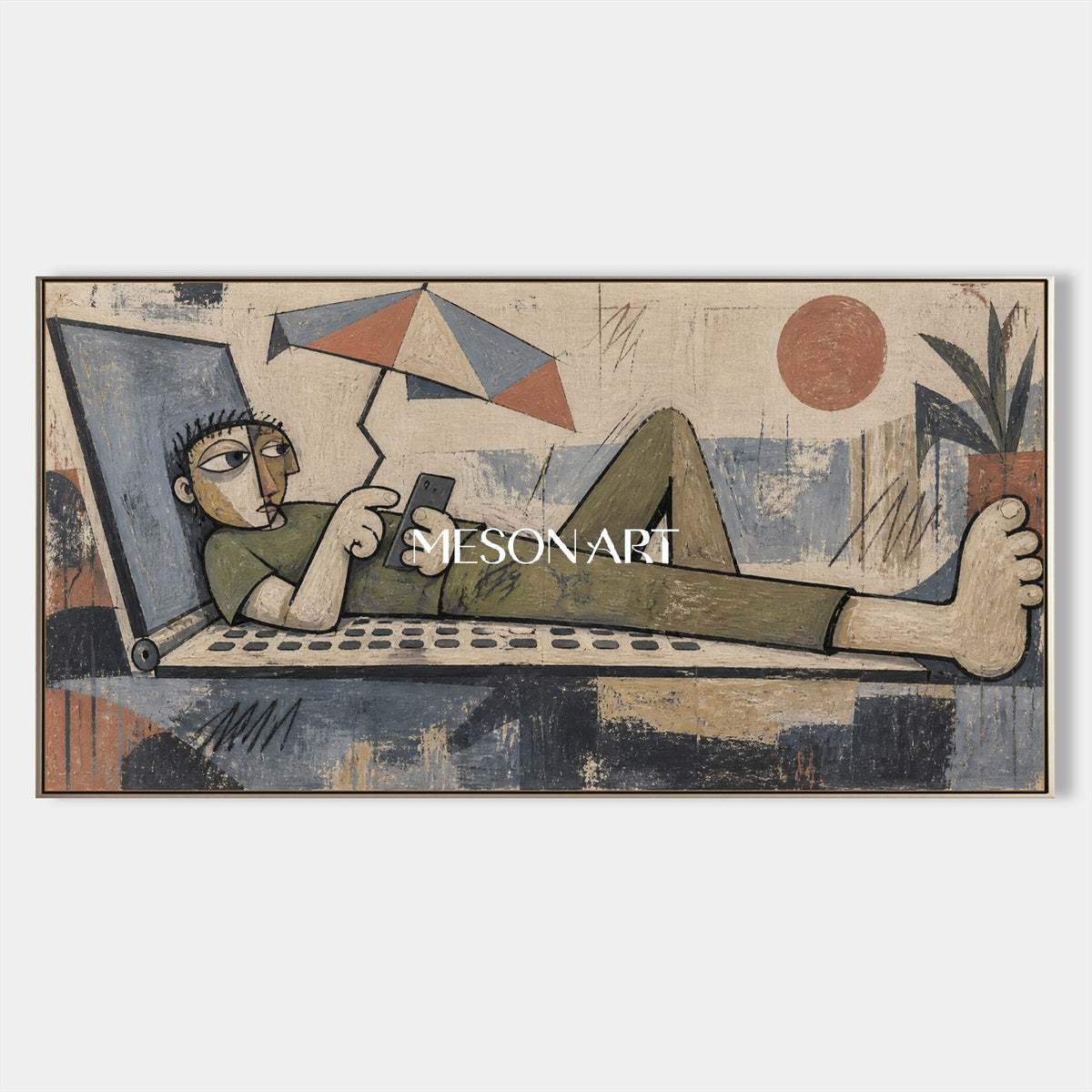 Beige Abstract Street Art Panoramic Wall Canvas Modern Contemporary Original Artist By Mesonart