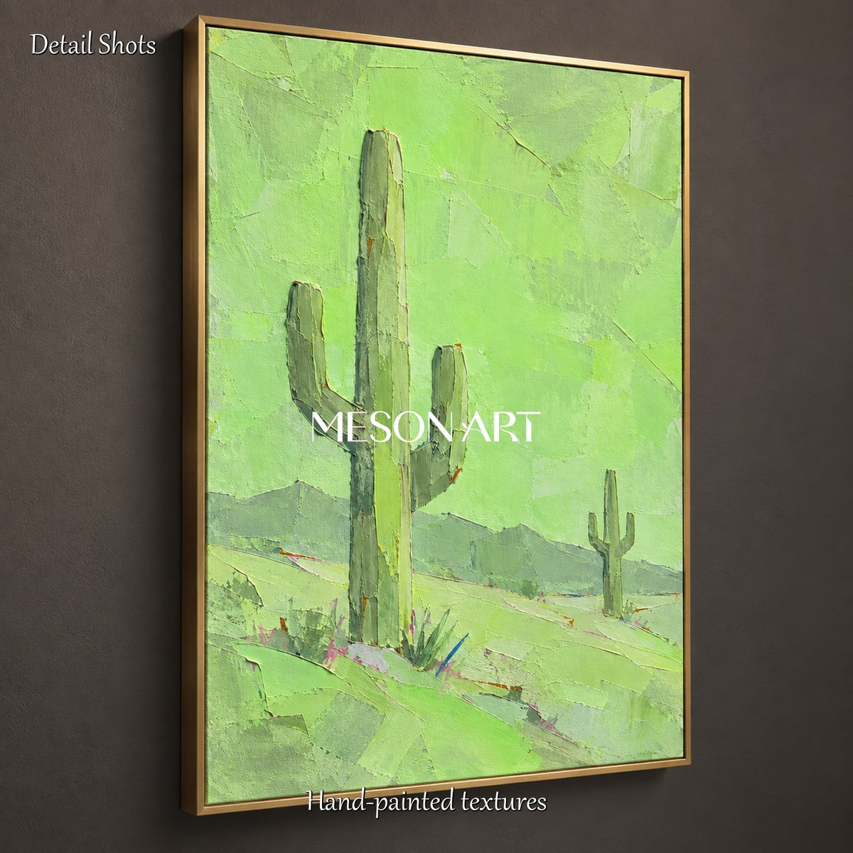 Green Minimalist Abstract Landscape Rectangular Wall Art Original Artist Hand Painted By Mesonart