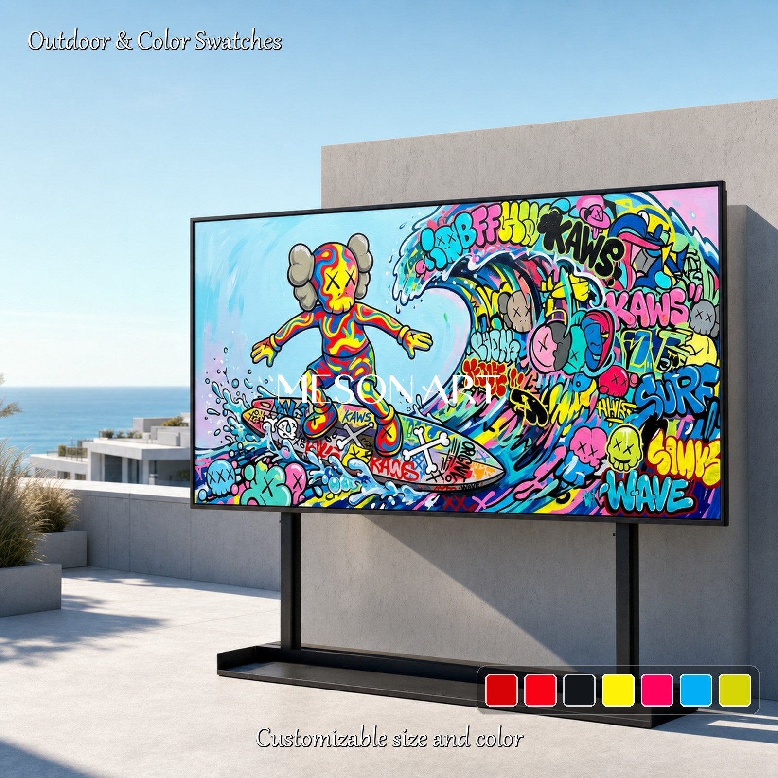 Vibrant Graffiti Art Painting With Pop Culture Icons For Modern Living Room Decor