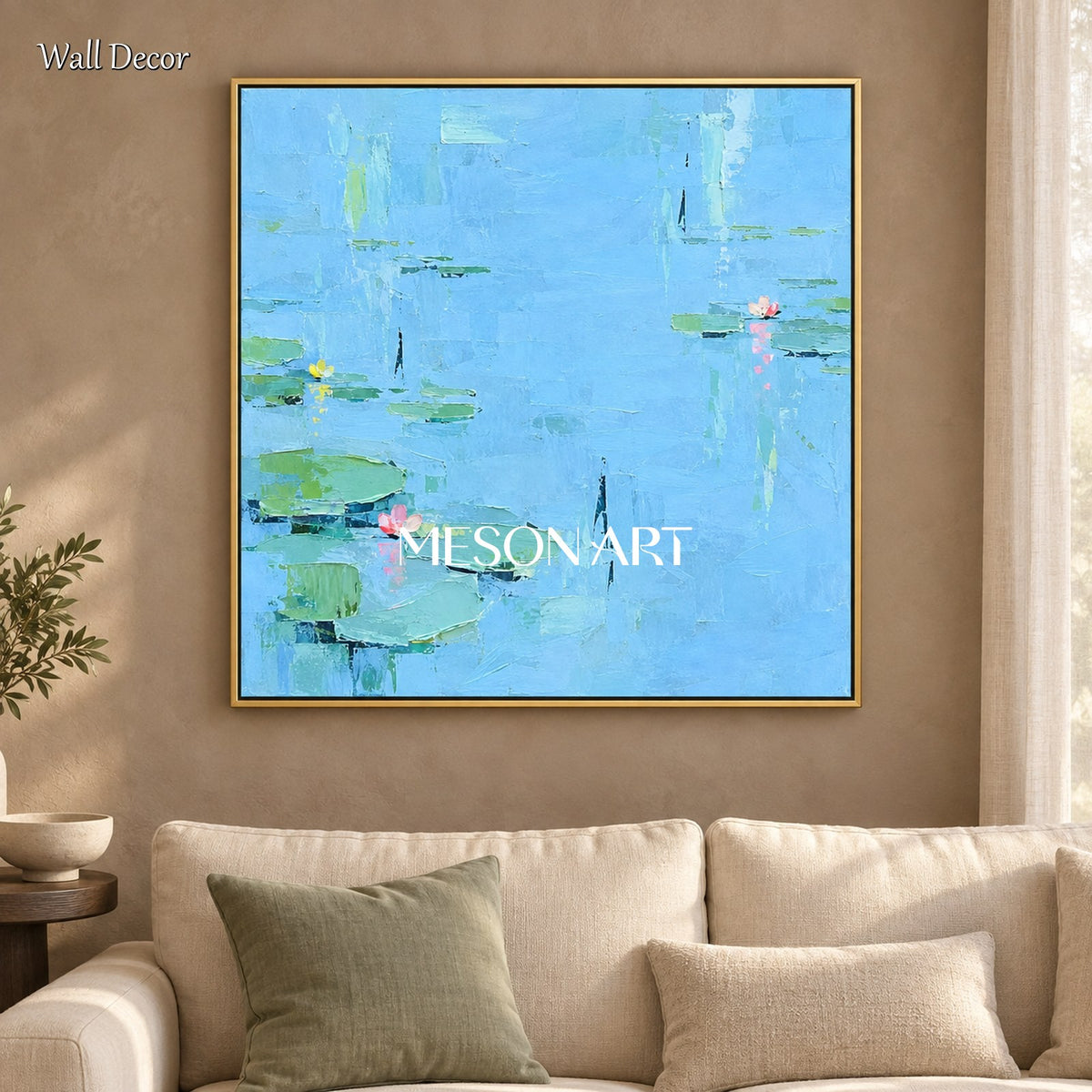 Blue And Green Abstract Landscape Textured Art Square Wall Decor For Living Room By Mesonart