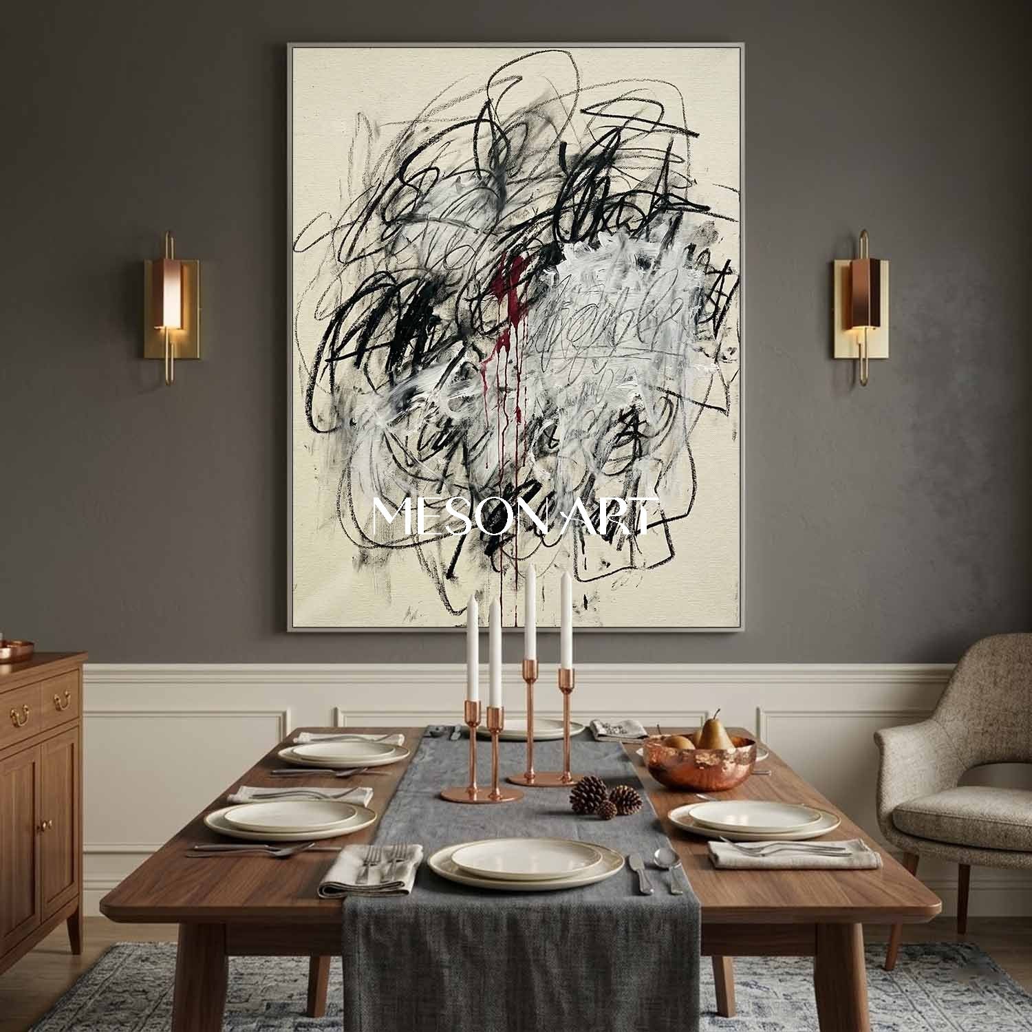 Minimalist Abstract Script Wall Art for High End Interiors Entryway