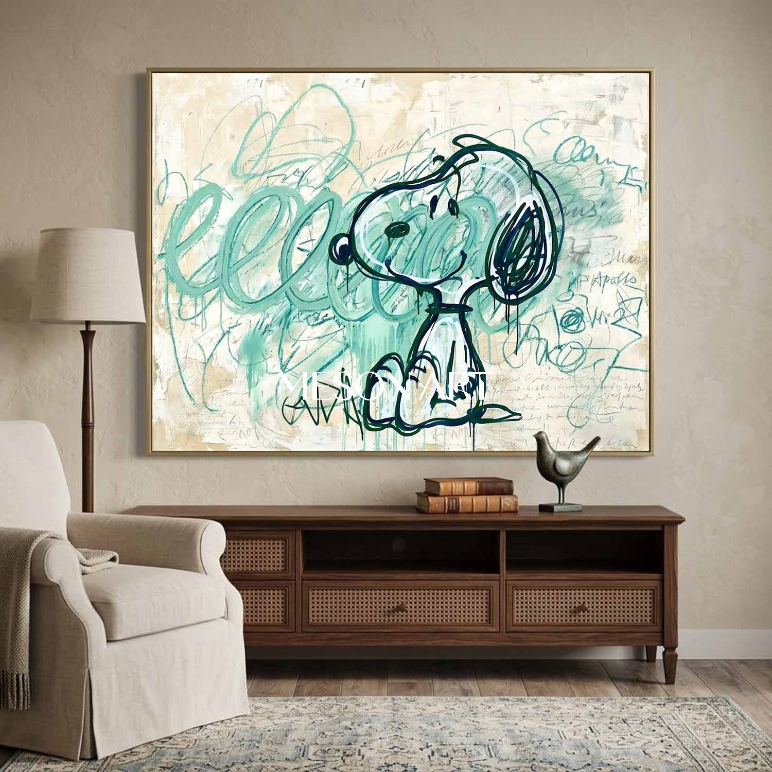 Large Original Snoopy Canvas Wall Art Basquiat Style for Luxury Office