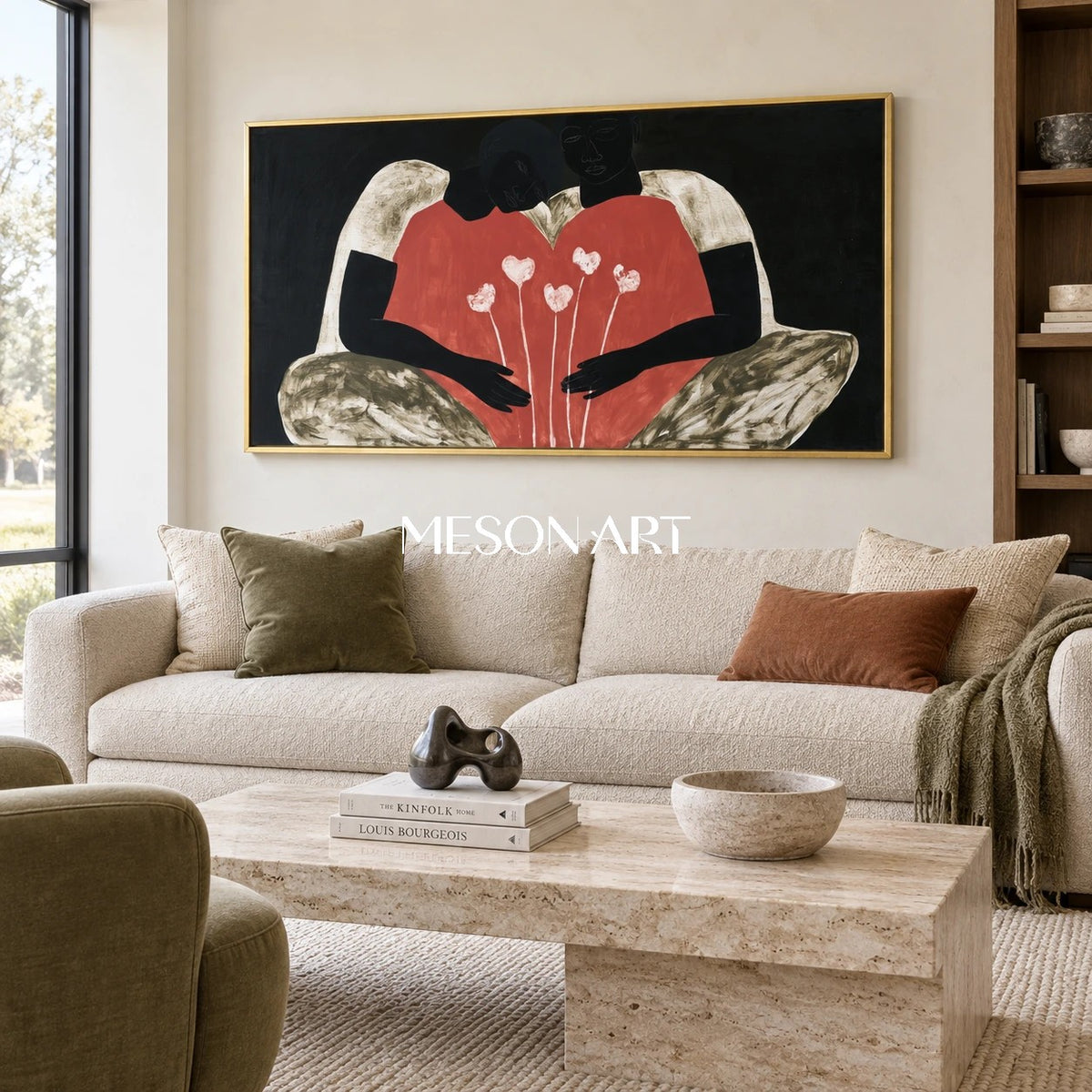 Red And Black Expressionist Figurative Panoramic Art Original Artist Hand Painted By Mesonart