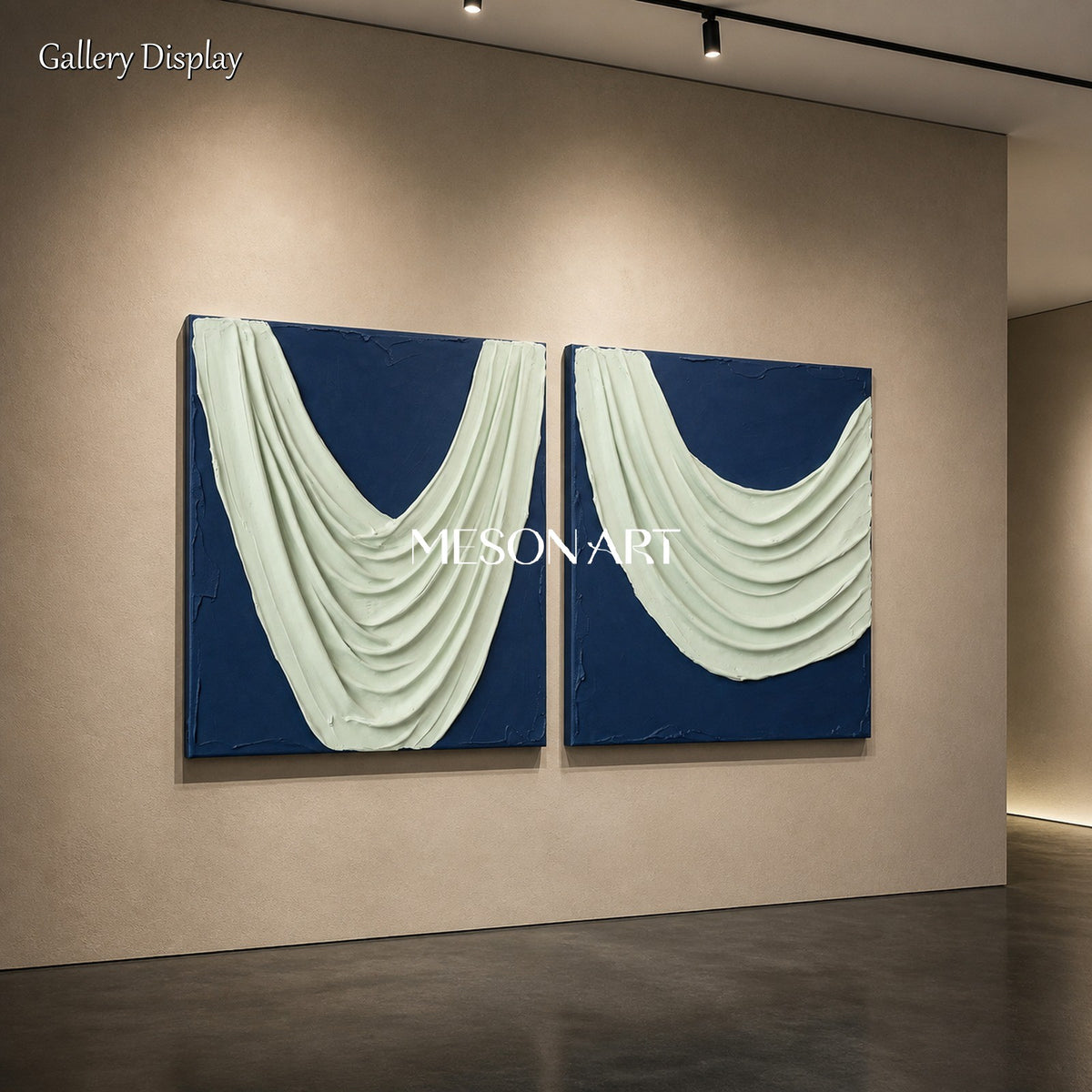 Blue And White Sculptural 3D Textured Organic Modern Wall Art Square Canvas By Mesonart