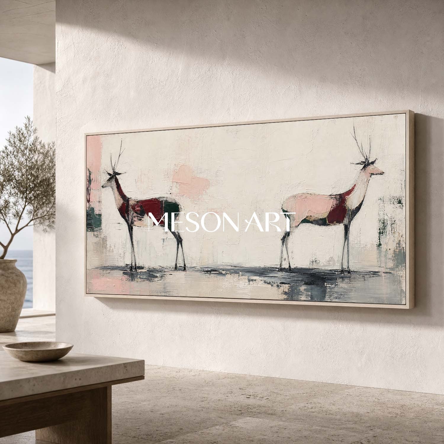 Large Minimalist Deer Painting Abstract Canvas Wall Art For Living Room