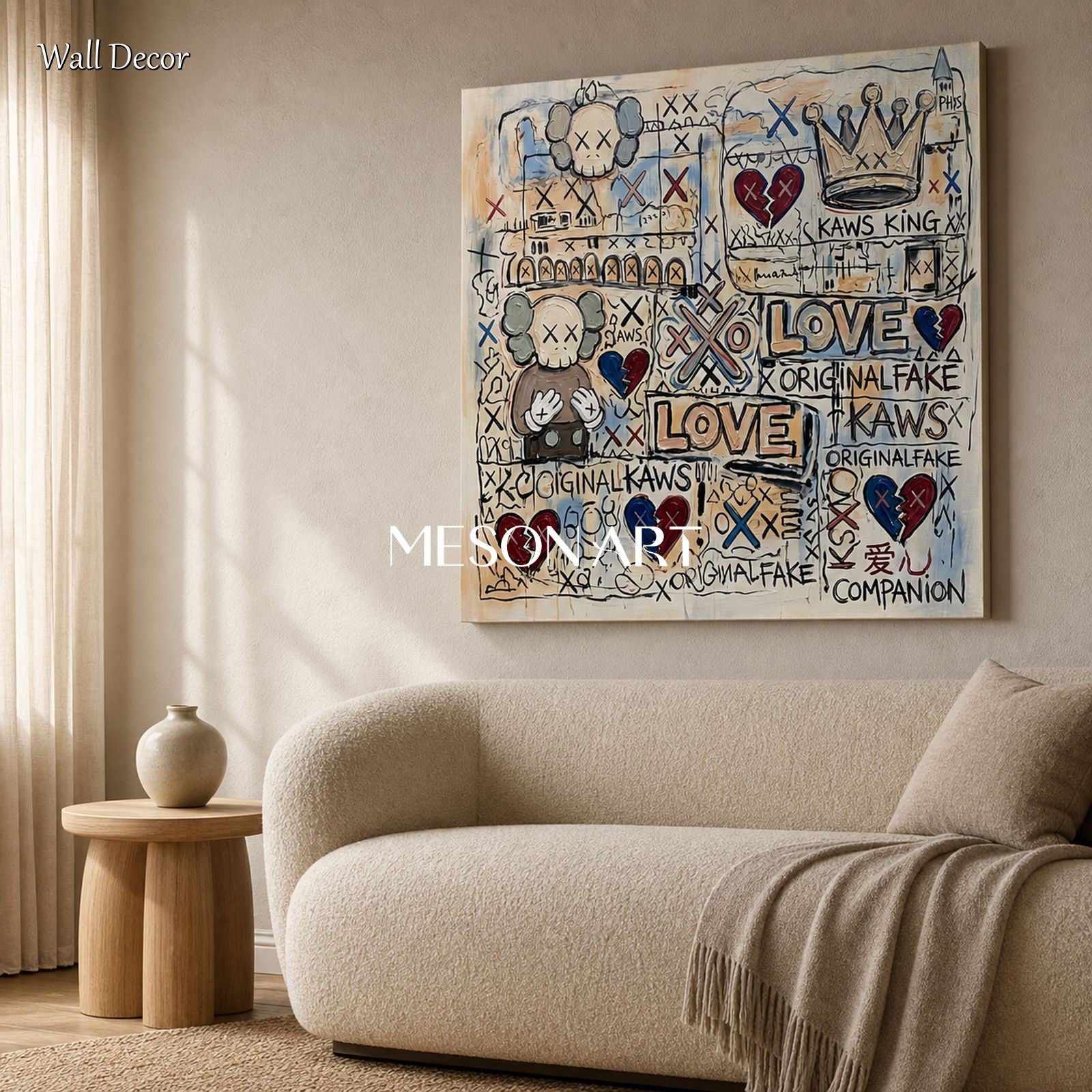 Original Abstract Pop Art Painting With Iconic Figures For Modern Living Room