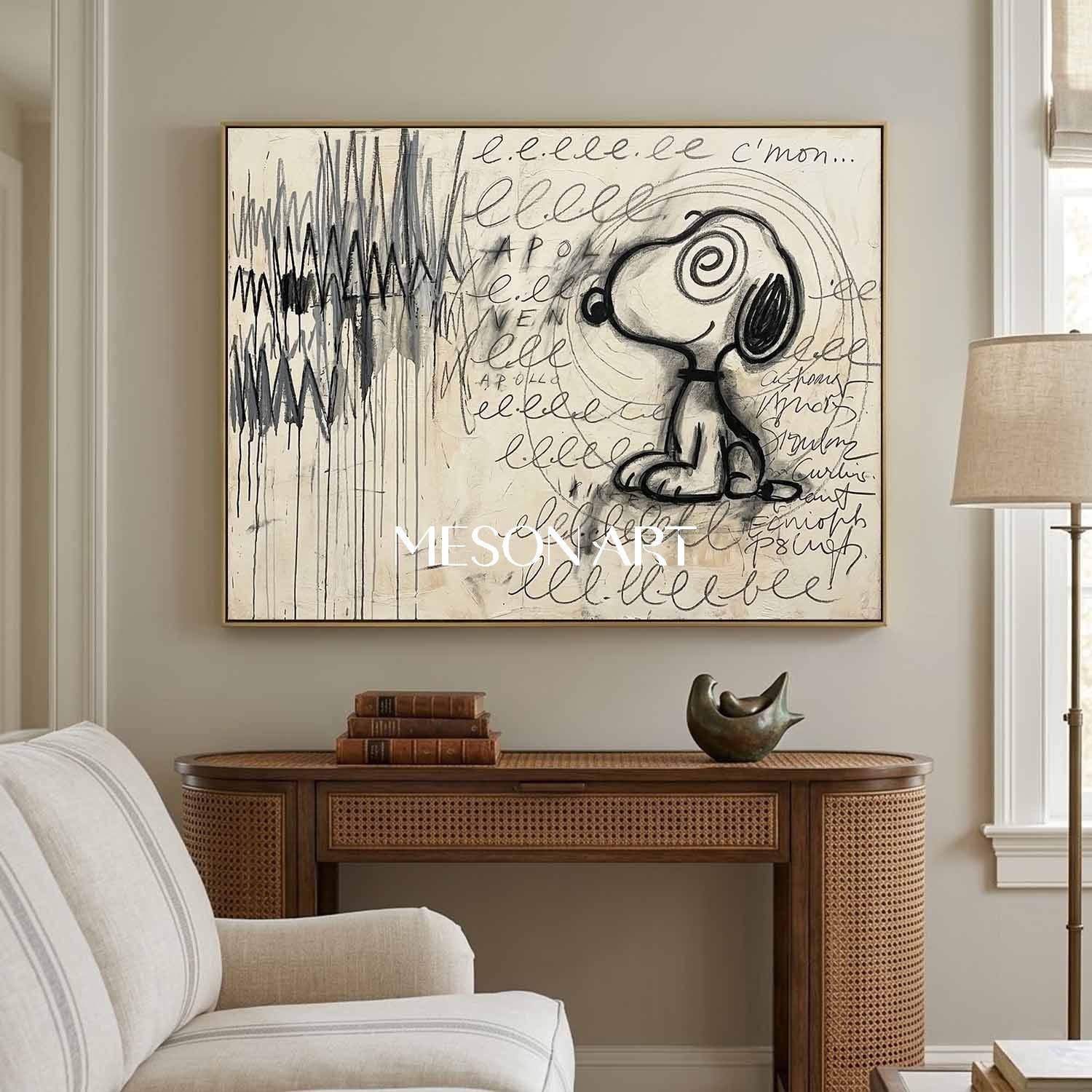 Large Hypnotic Snoopy Painting Above Couch Decor Graffiti Art Canvas
