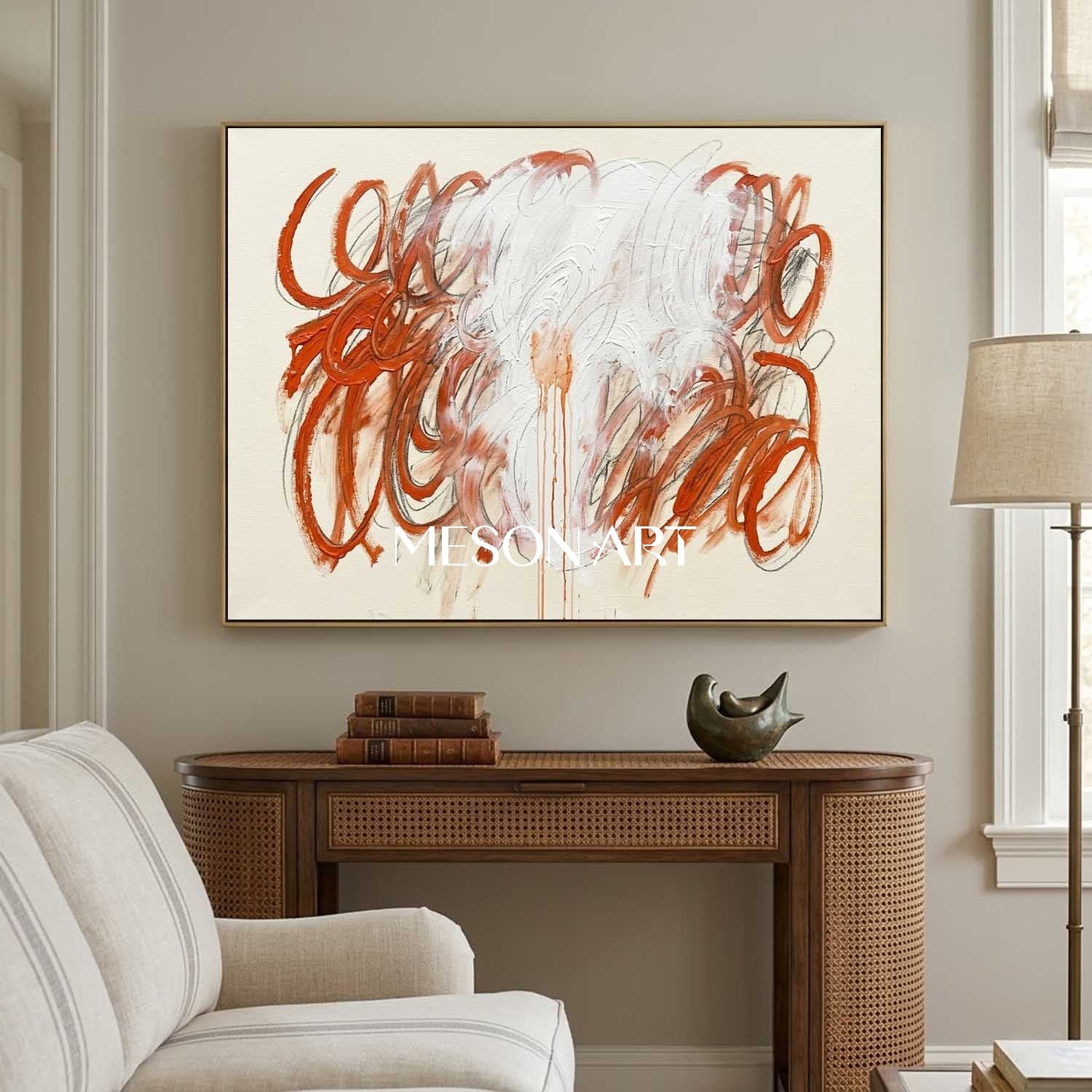 Custom Rust Orange Palette Knife Abstract Art One of a Kind Above Sofa