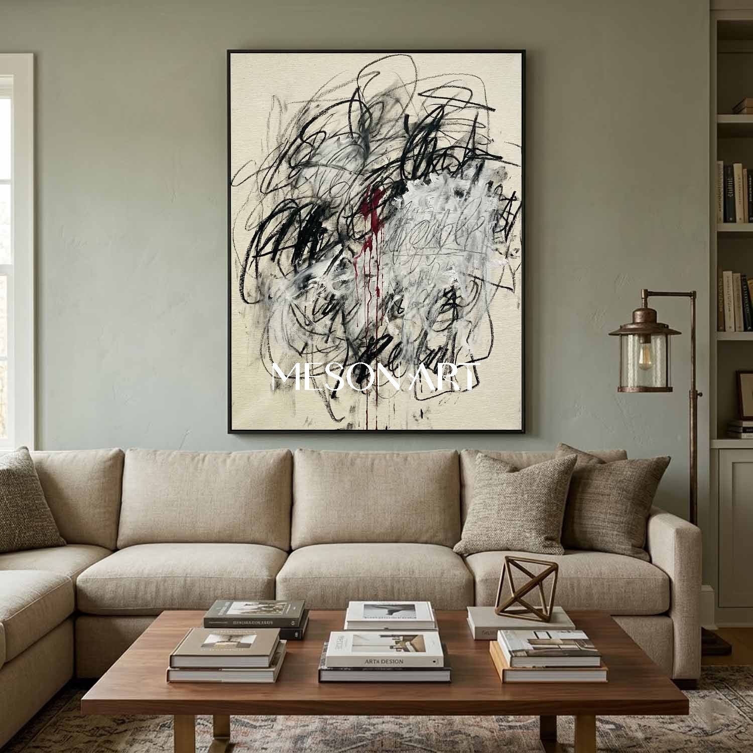 Minimalist Abstract Script Wall Art for High End Interiors Entryway