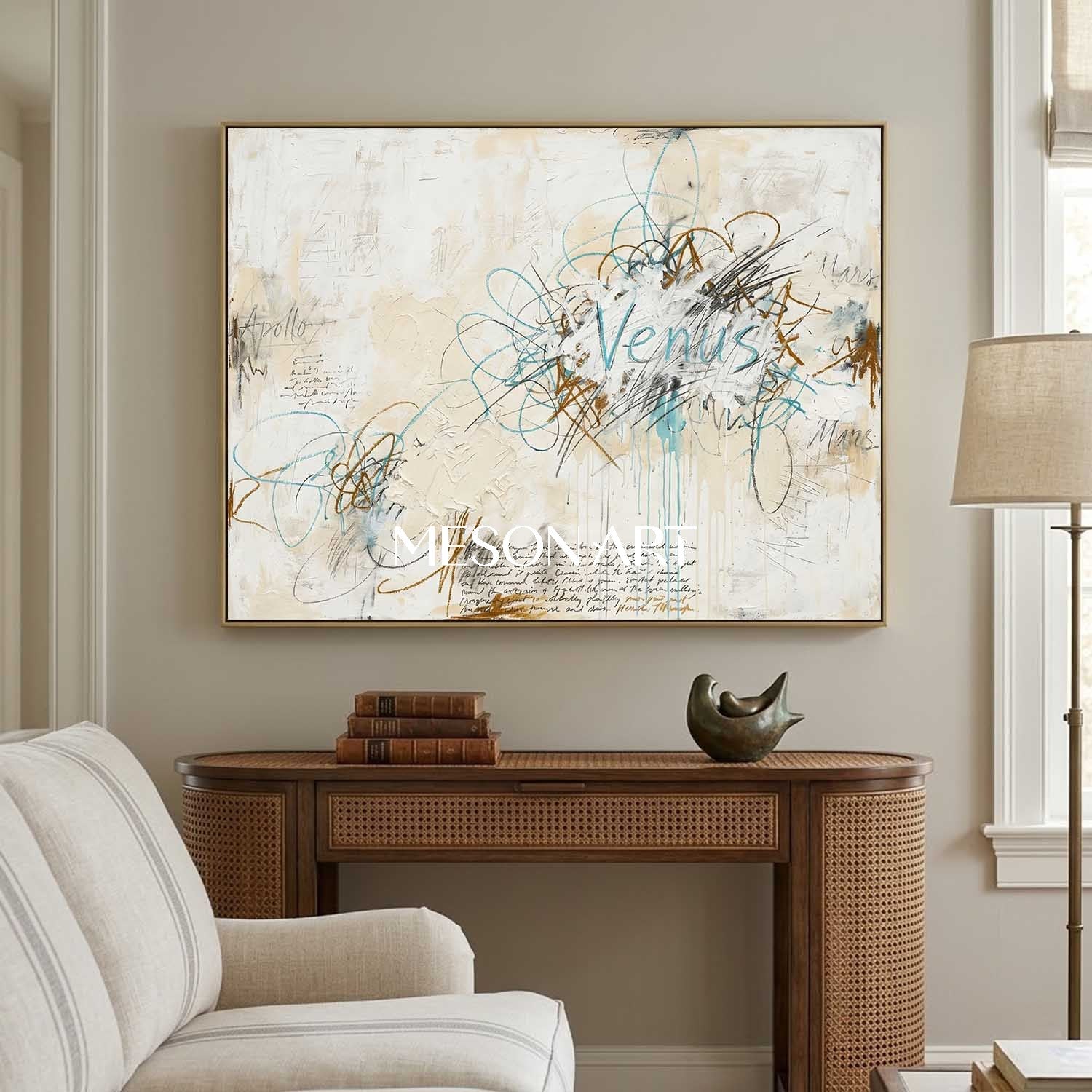 Handmade Beige Scribble Canvas Minimalist Art Luxury Villa Wall Decor