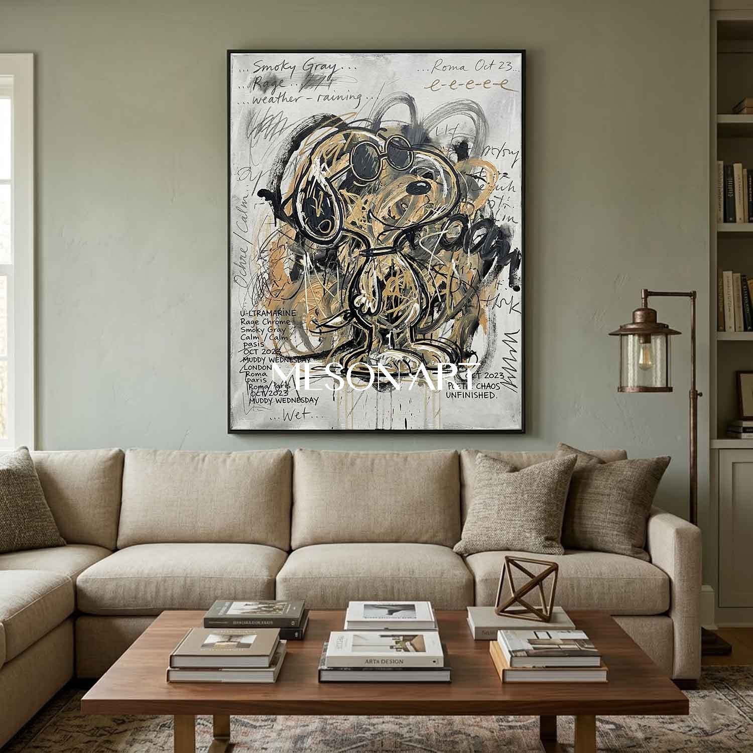Original Graffiti Dog Pop Art Oil Painting Urban Street Modern Office