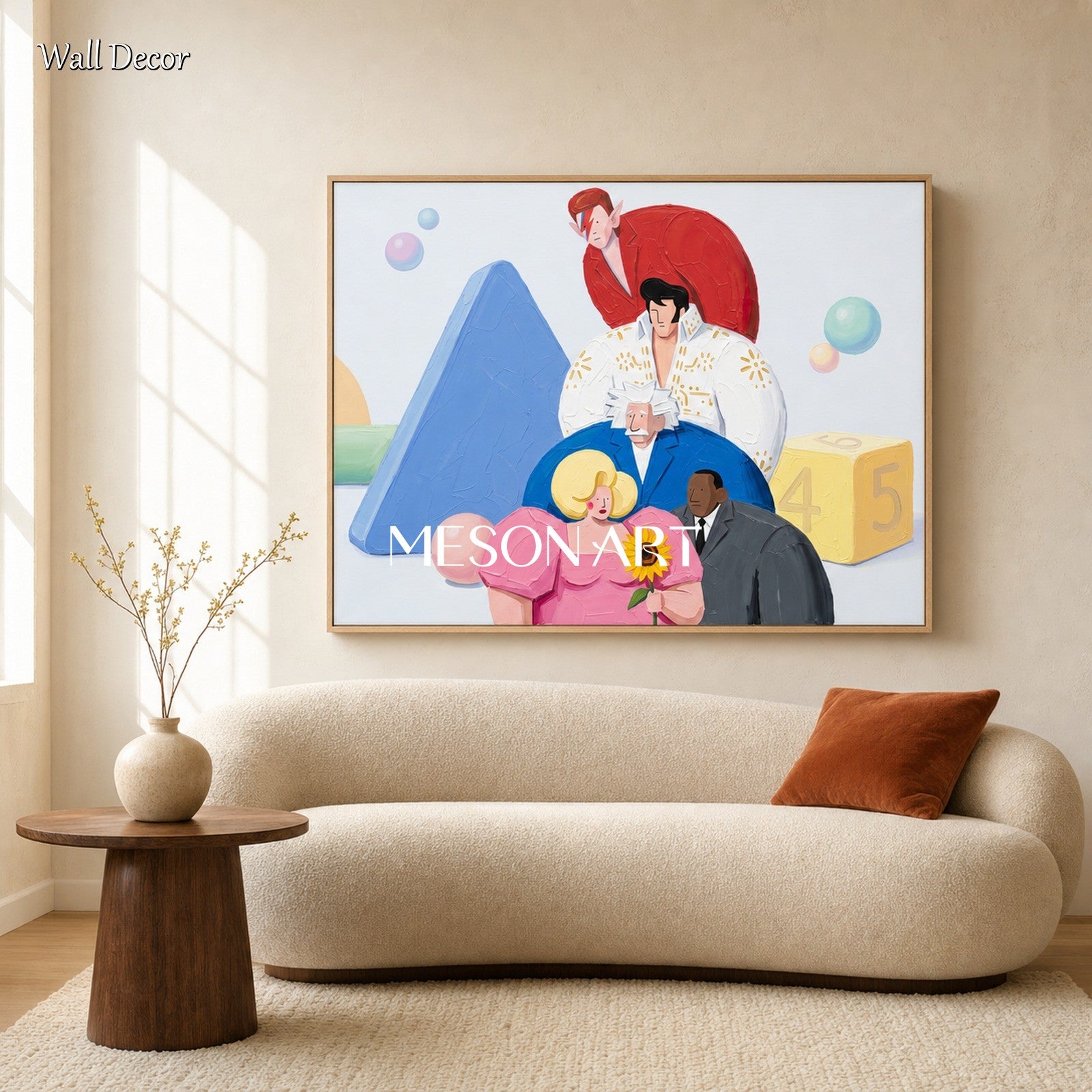 Minimalist Pop Art Painting With Iconic Figures For Modern Living Room Decor