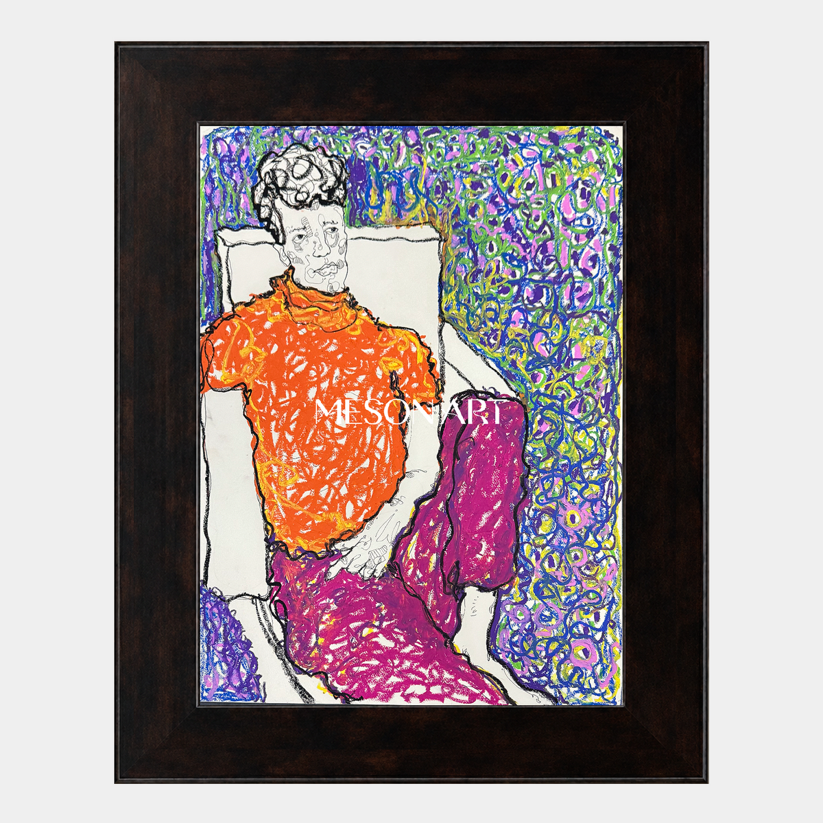 Orange Purple Figurative Expressionist Portrait Painting Original Artist Artwork By Mesonart