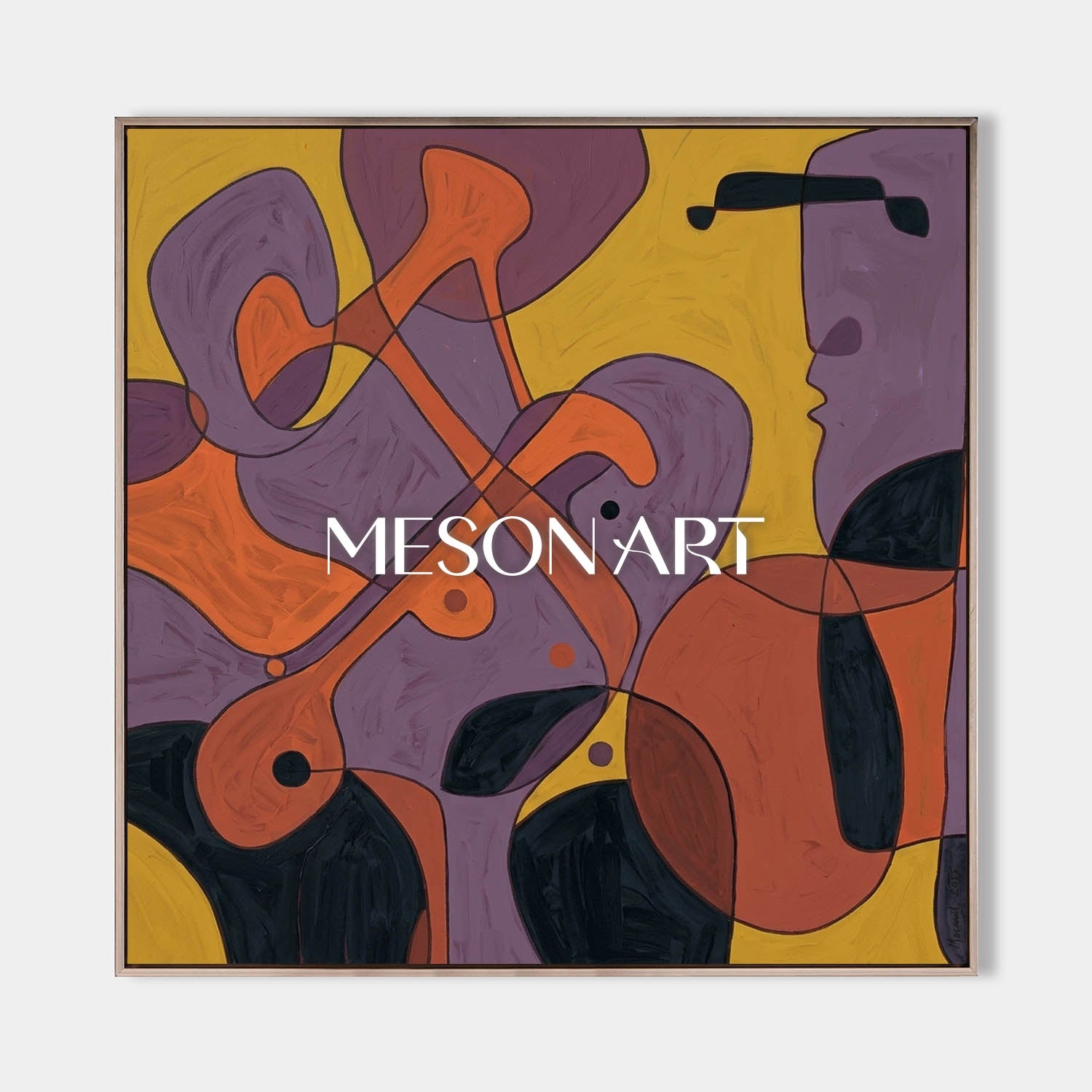 Contemporary Abstract Art With Violet And Amber Tones For Modern Living Rooms
