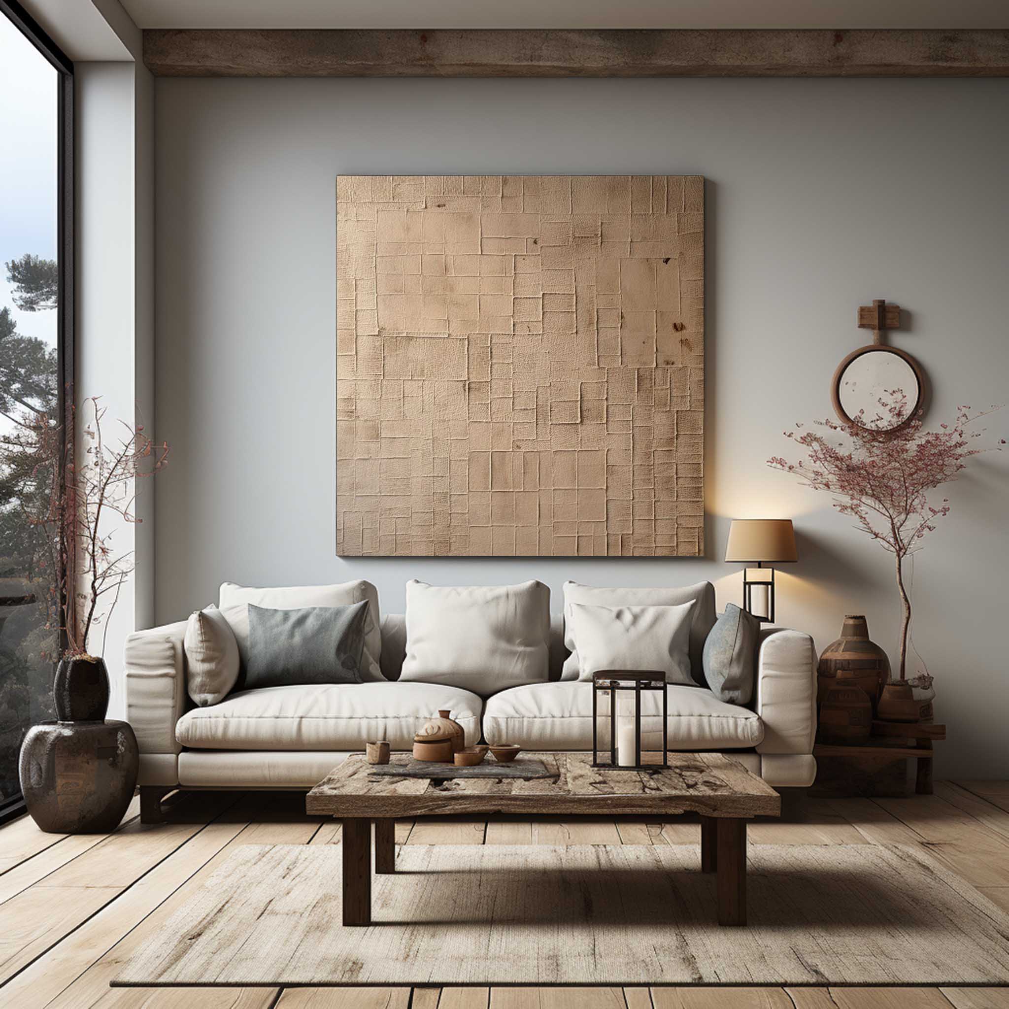 Beige Abstract Minimalist Wall Art Wabi-sabi Wall Decor Beige Abstract Textured Canvas Painting