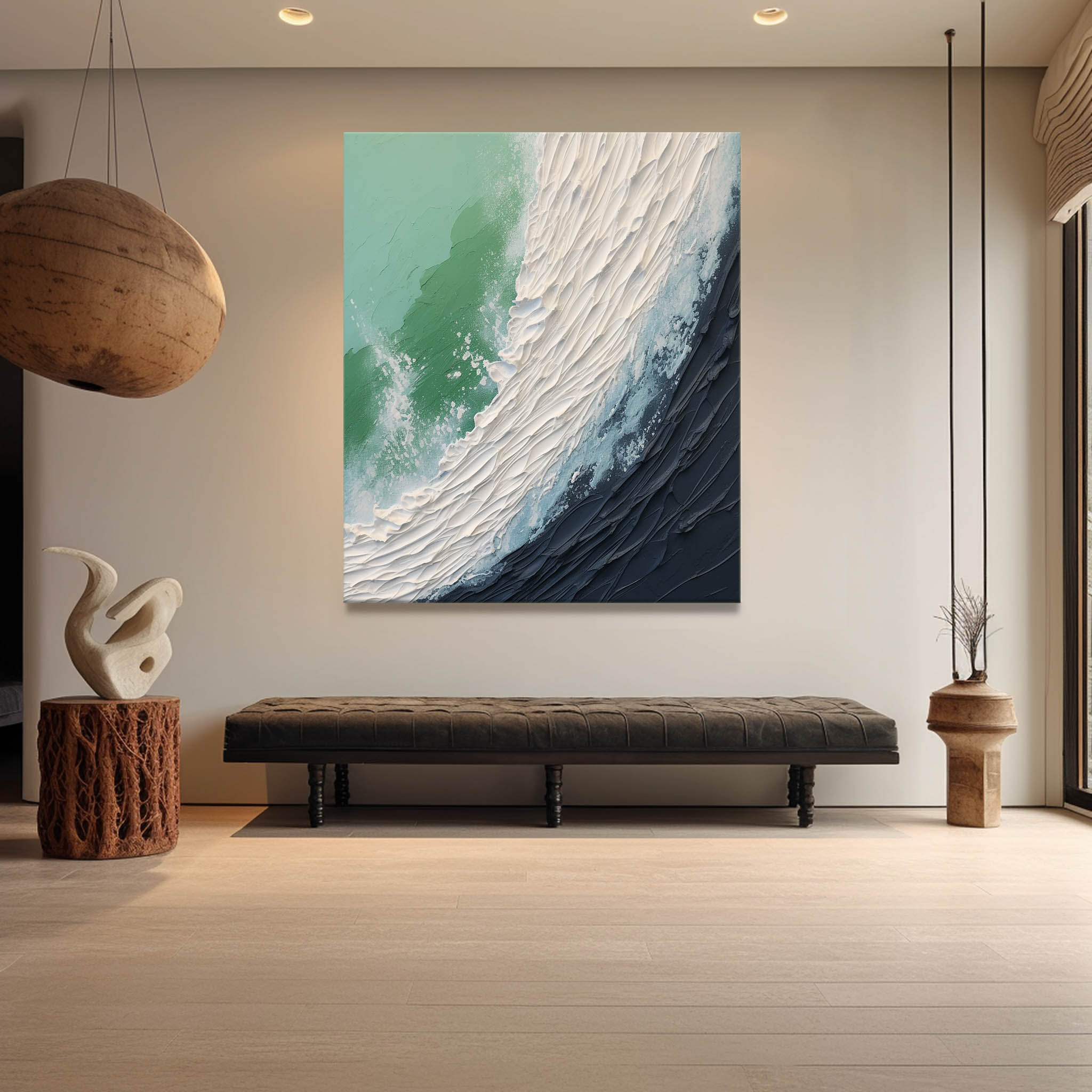 Large White And Blue Sea Texture Wall Painting Plaster Art On Canvas Sea Texture Wall Art Decor