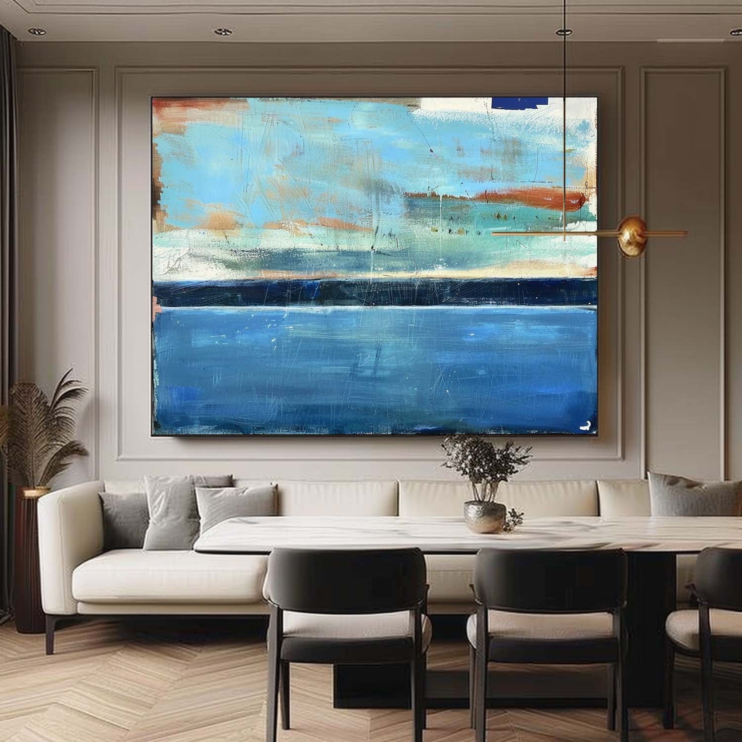 54*40 Light Blue Sea Abstract Oil Paintings Sea Abstract Art Canvas Dark Blue Sea Abstract Wall Art Decor