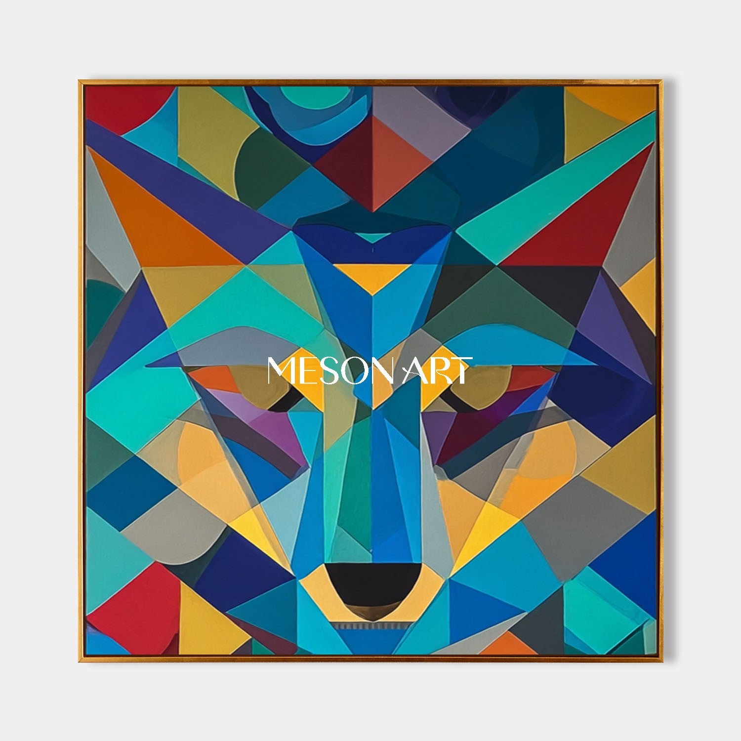 Geometric Wolf Abstract Painting Modern Colorful Animal Wall Art