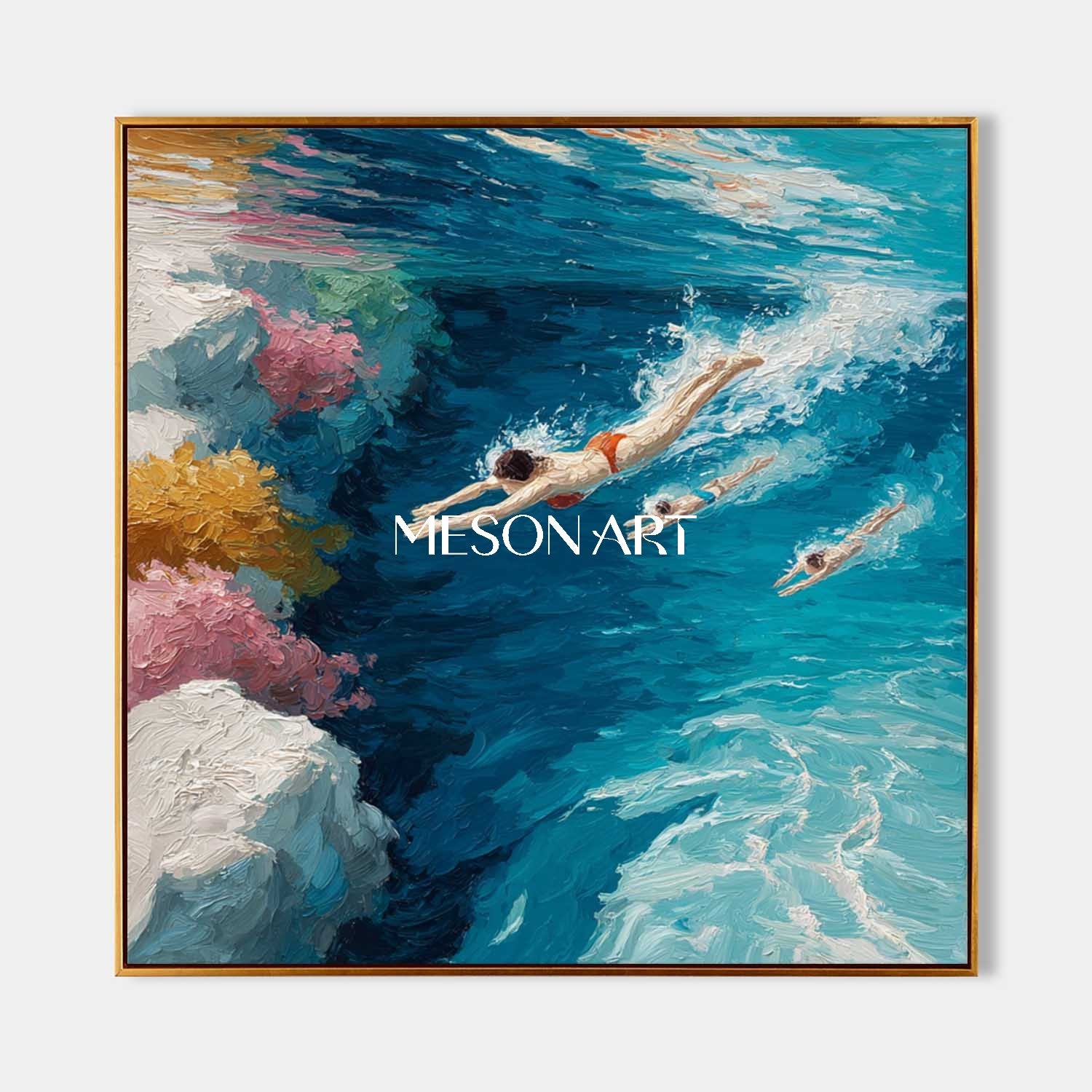 Seaside swimming canvas art for sale Summer swimming wall art decor Summer oil painting