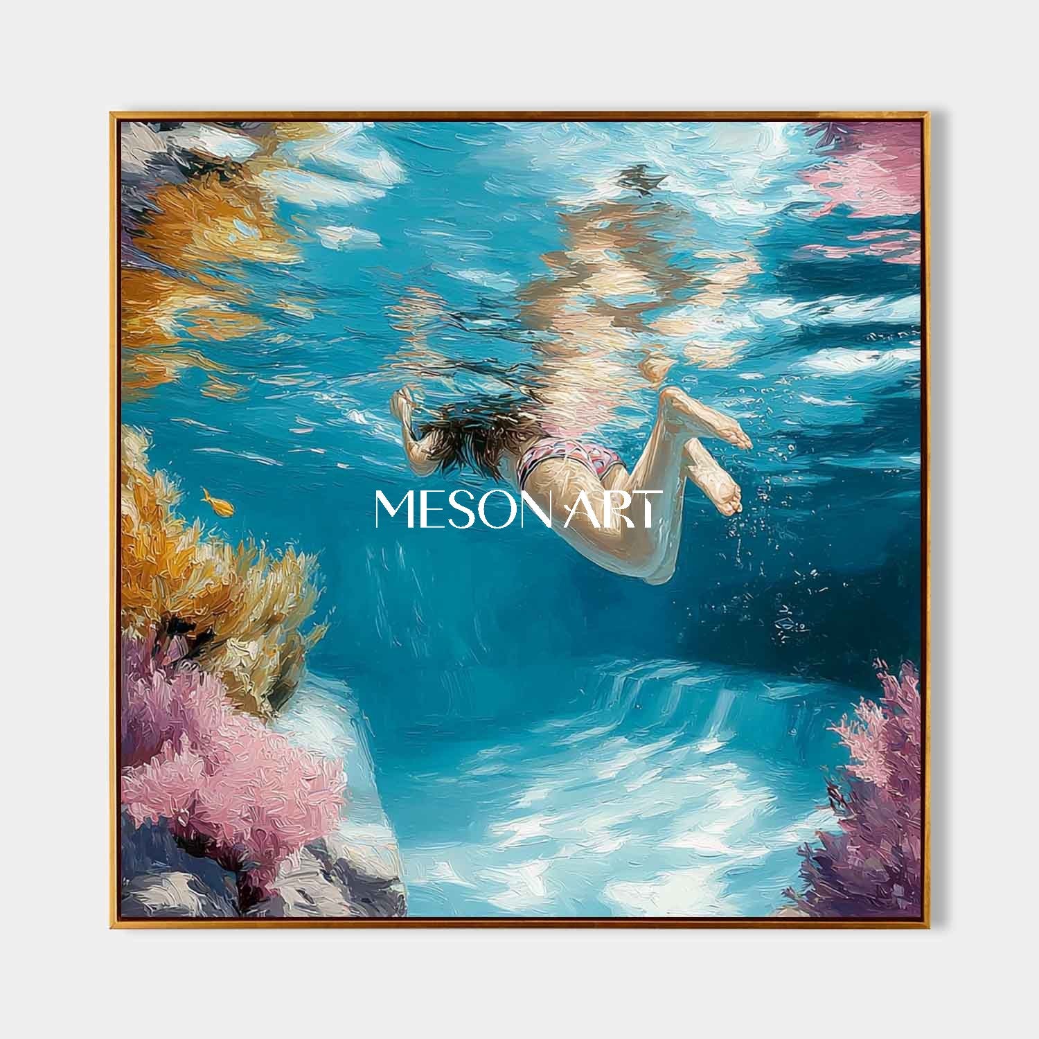 Undersea swimming wall art decor Undersea snorkeling coral canvas art Undersea swimming painting