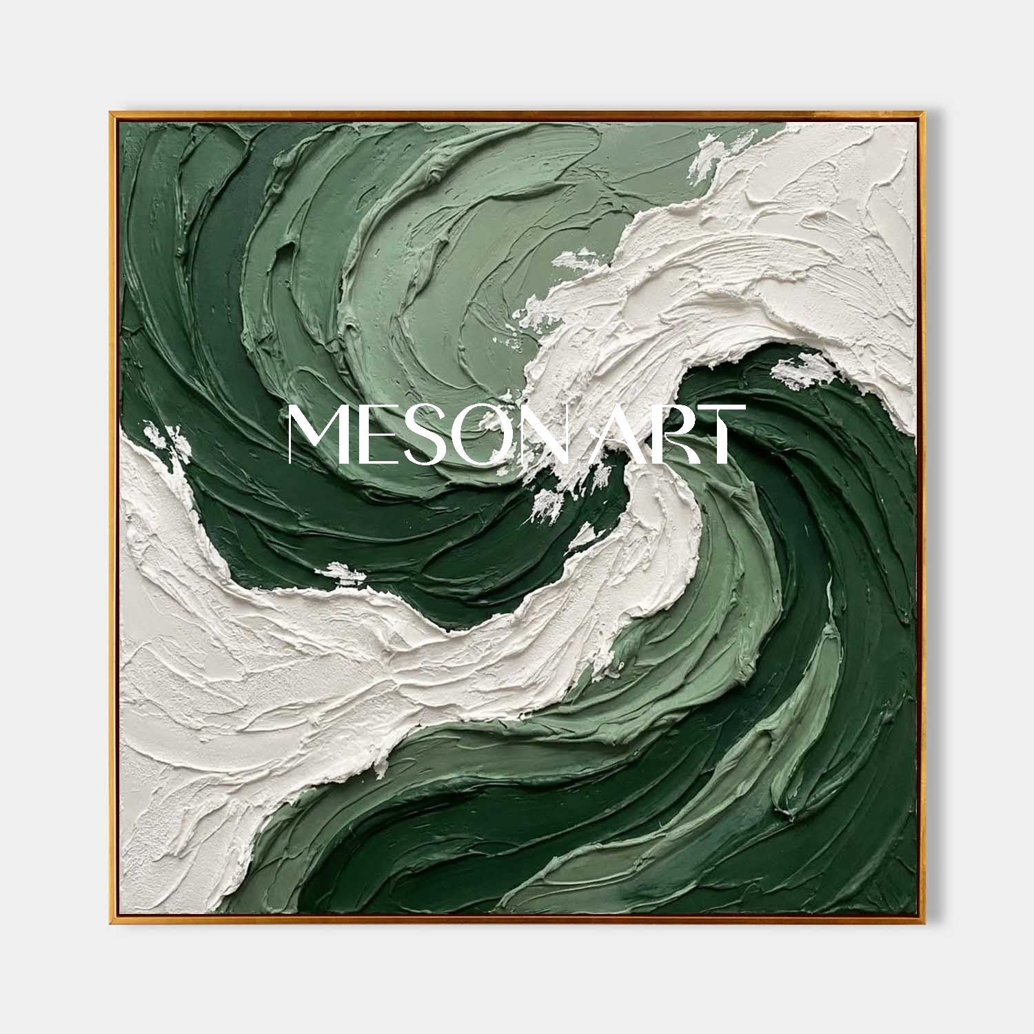 Oversized Crashing Wave Painting | Textured Forest Green Abstract Art