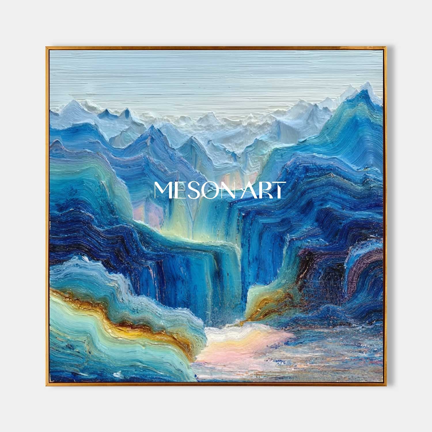 Cloudbound Heights – Blue Textured Mountain Wall Art with Fog