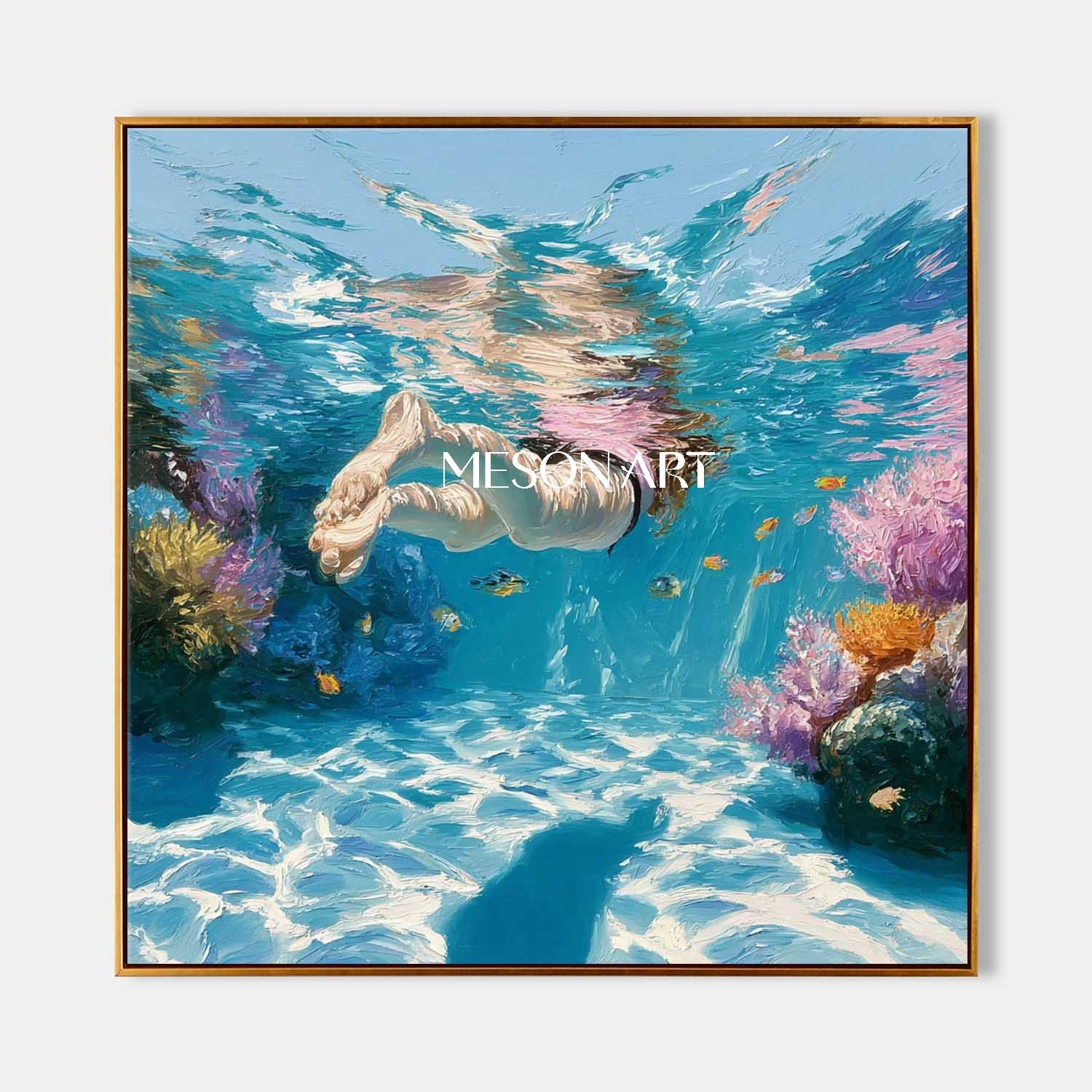 Seaside swimming wall art decoration Undersea snorkeling coral canvas art Seaside swimming painting