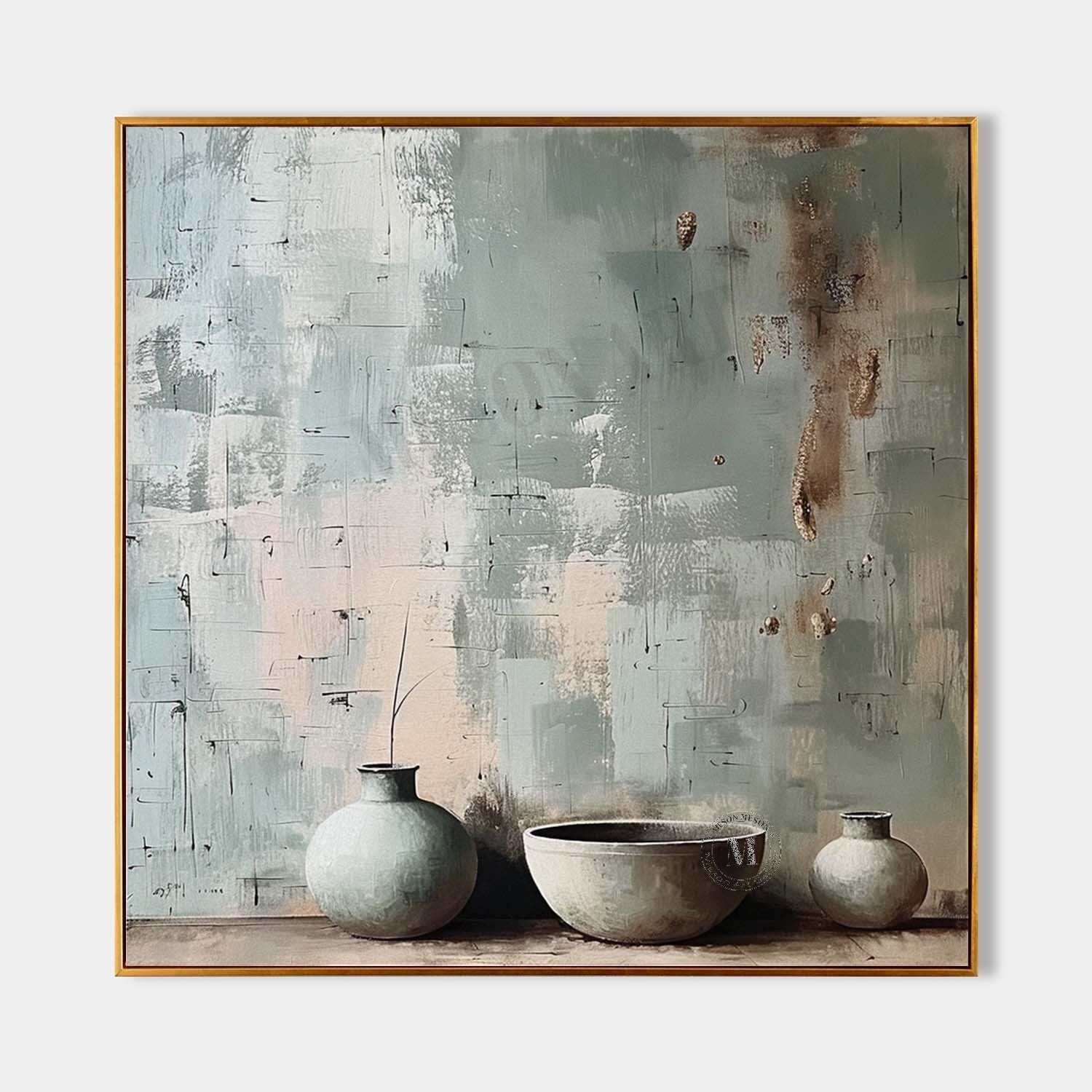 Gray Clay Pot Artwork for Sale Clay Pot Still Life Painting Gray Clay Pot Canvas Wall Art Decoration