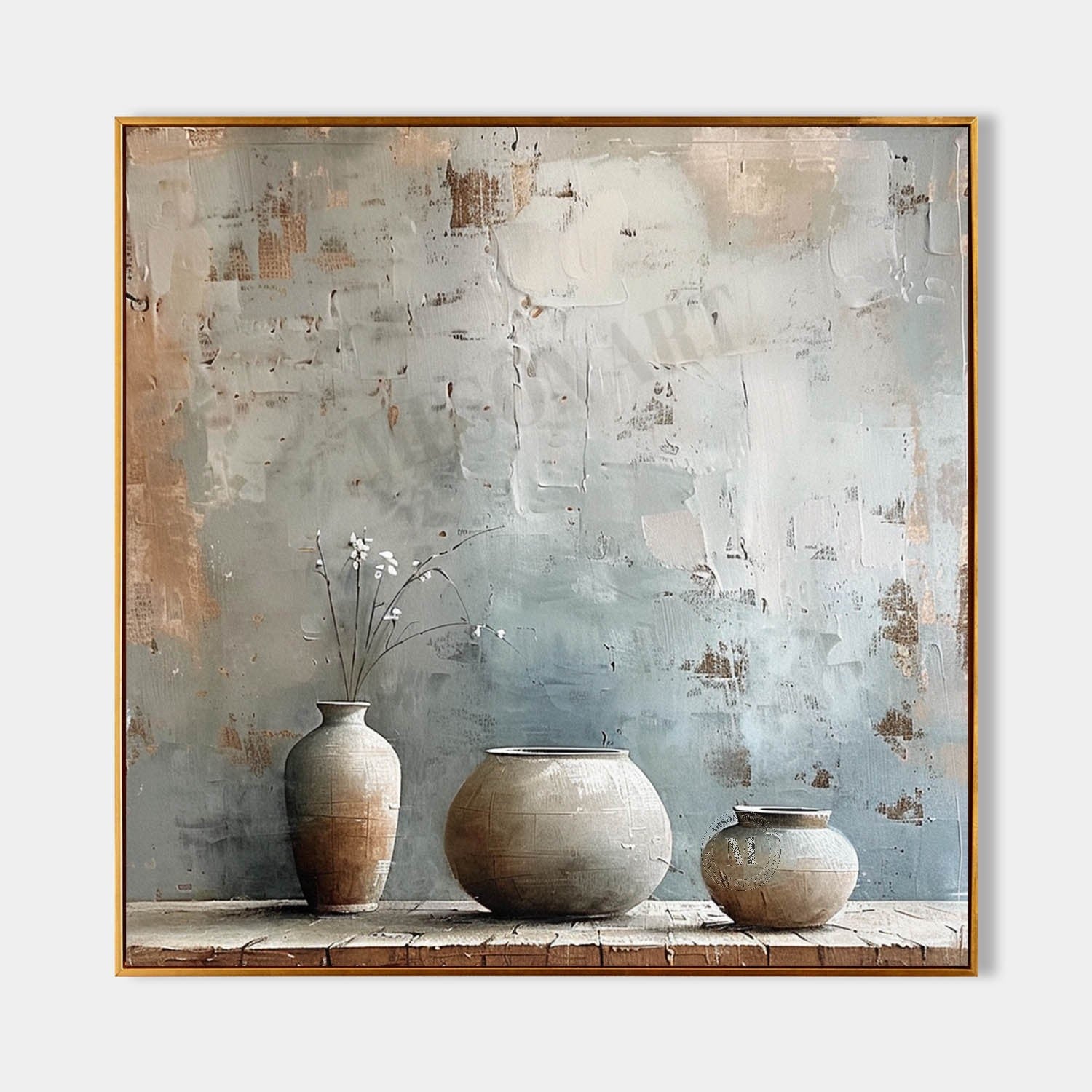Clay Pot Art for Sale Ceramic Vase Still Life Painting Gray Clay Pot Canvas Wall Art Decoration