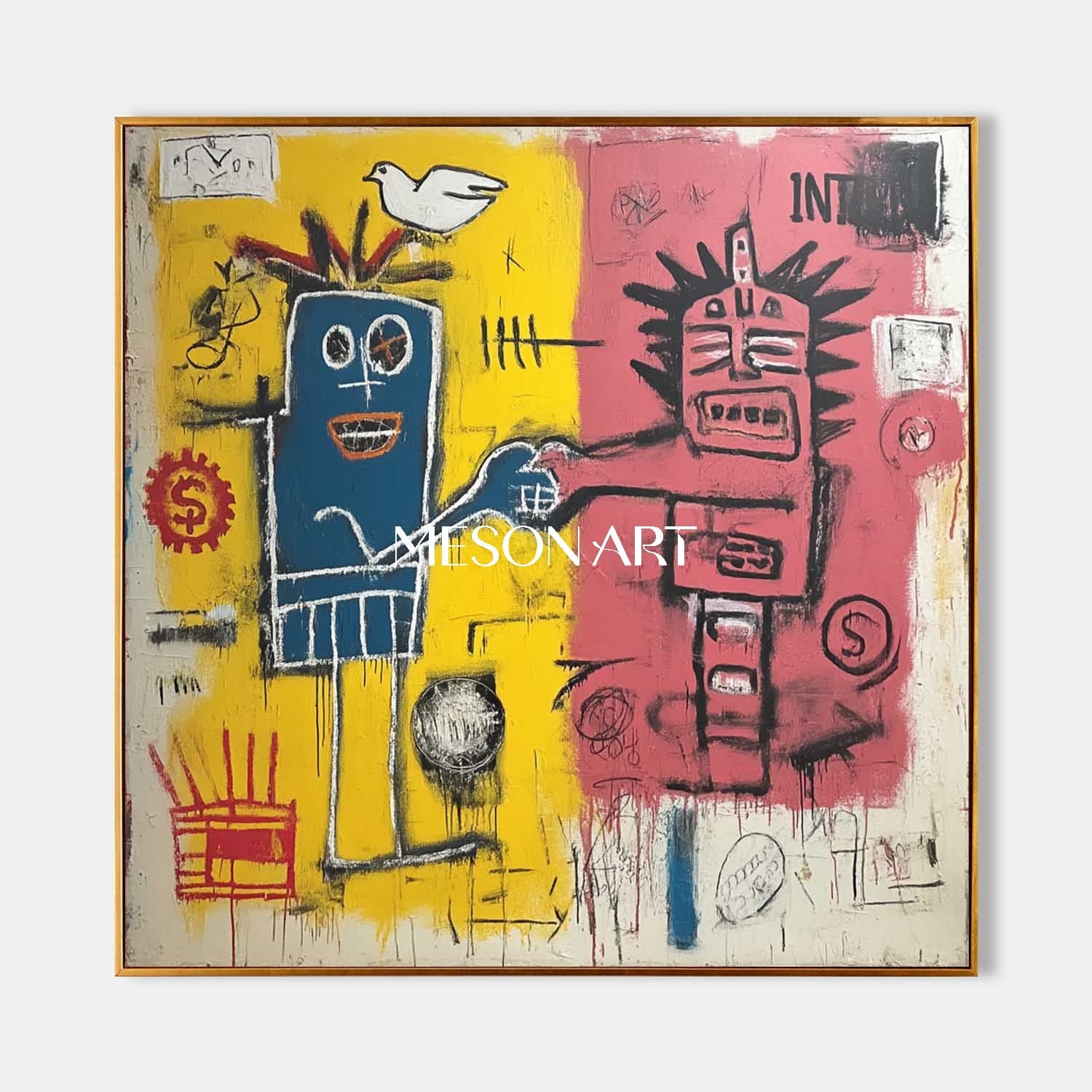 Abstract Graffiti Modern Basquiat Style Textured Canvas Art Entryway